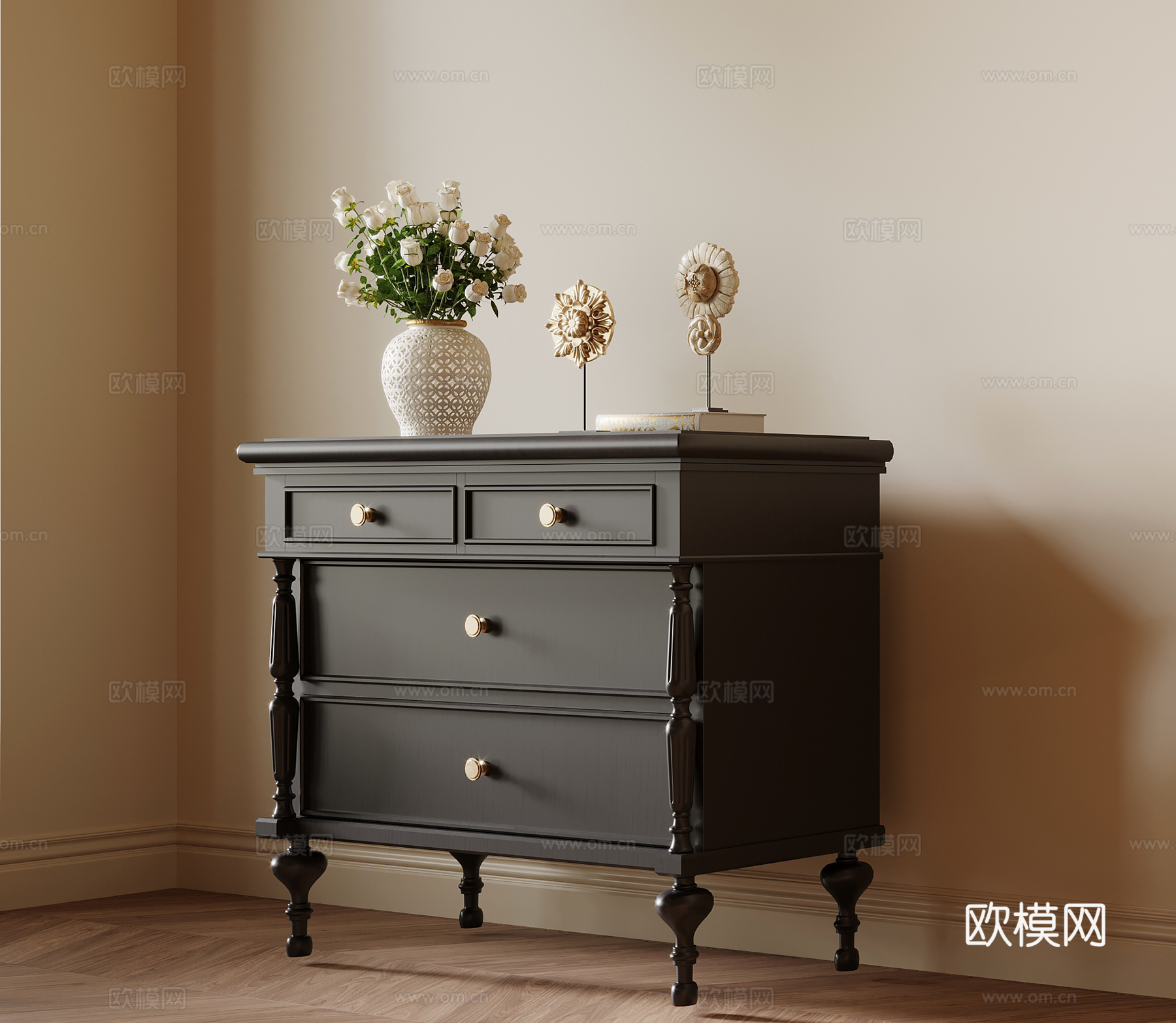 法式复古床头柜 边柜 矮柜3d模型下载