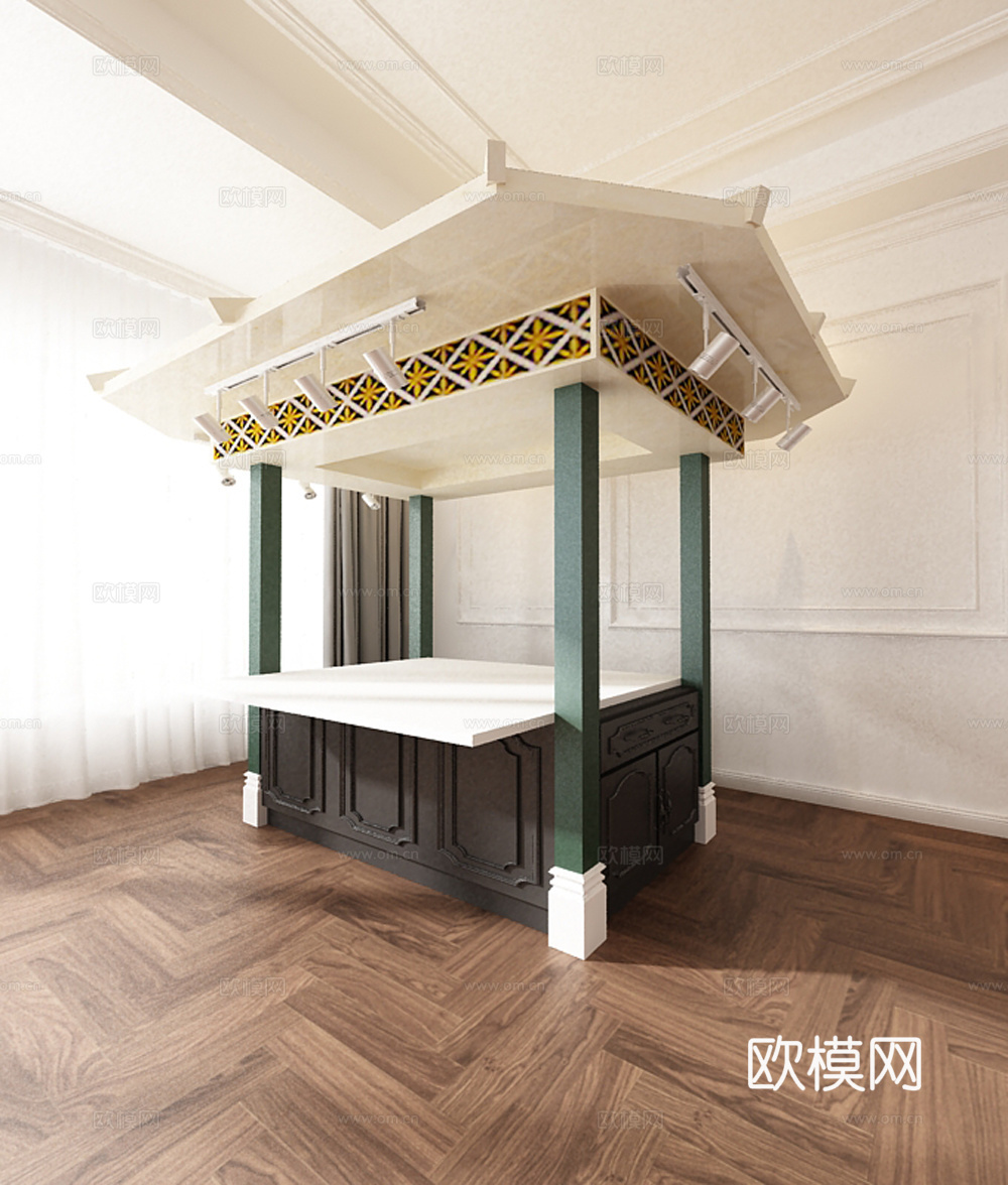 简欧商场泊停零售花车3d模型下载（渲染图1）