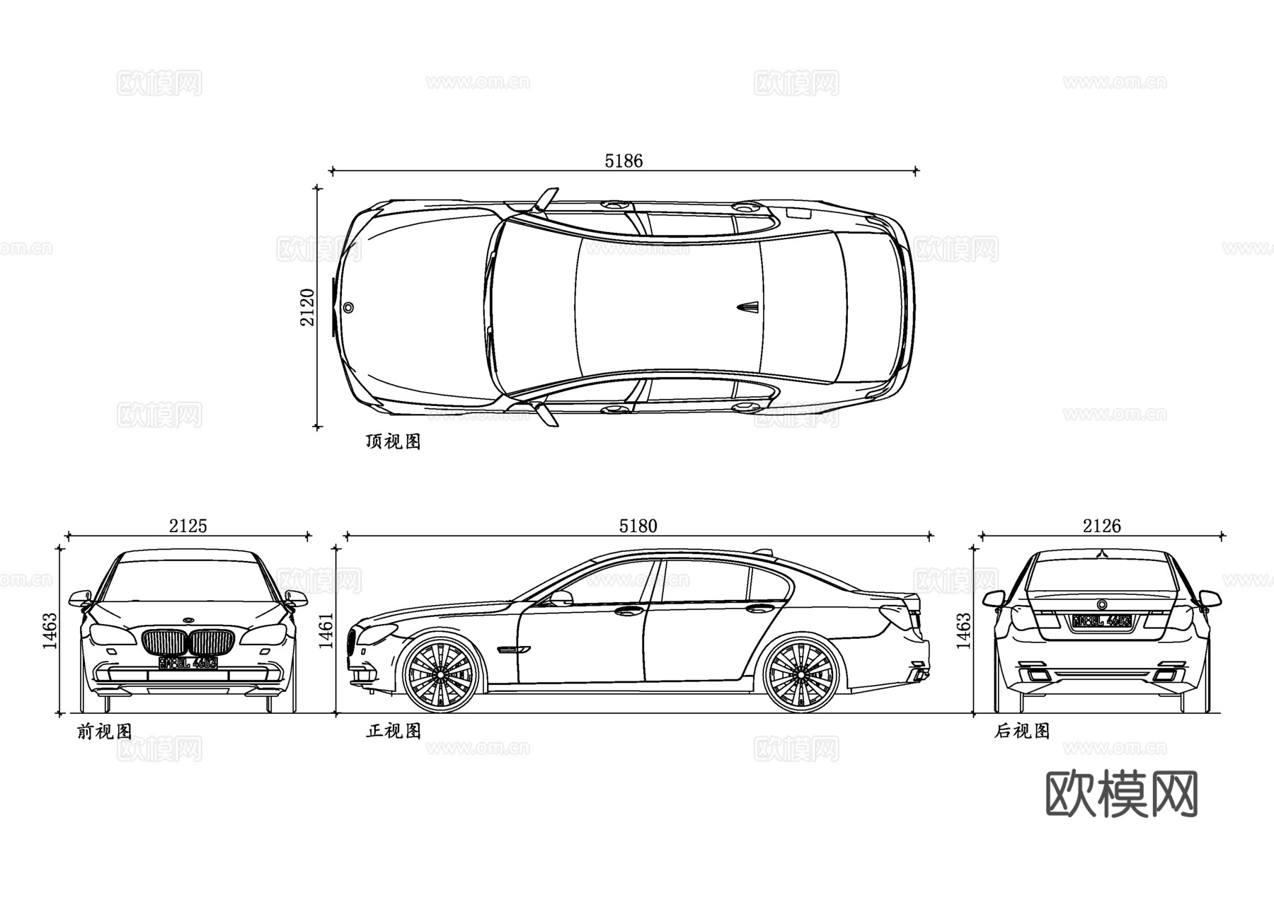 宝马7系轿车 宝马7系 宝马740Li 宝马750Licad施工图