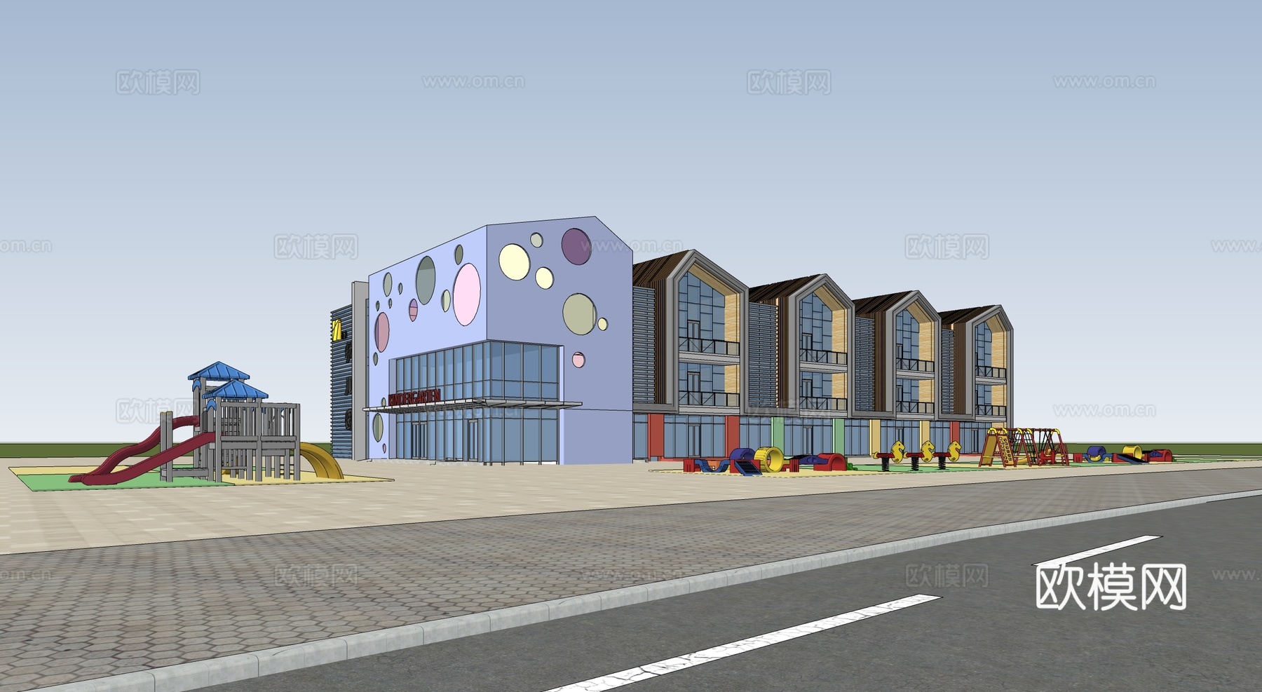 现代幼儿园建筑 现代学校建筑su模型