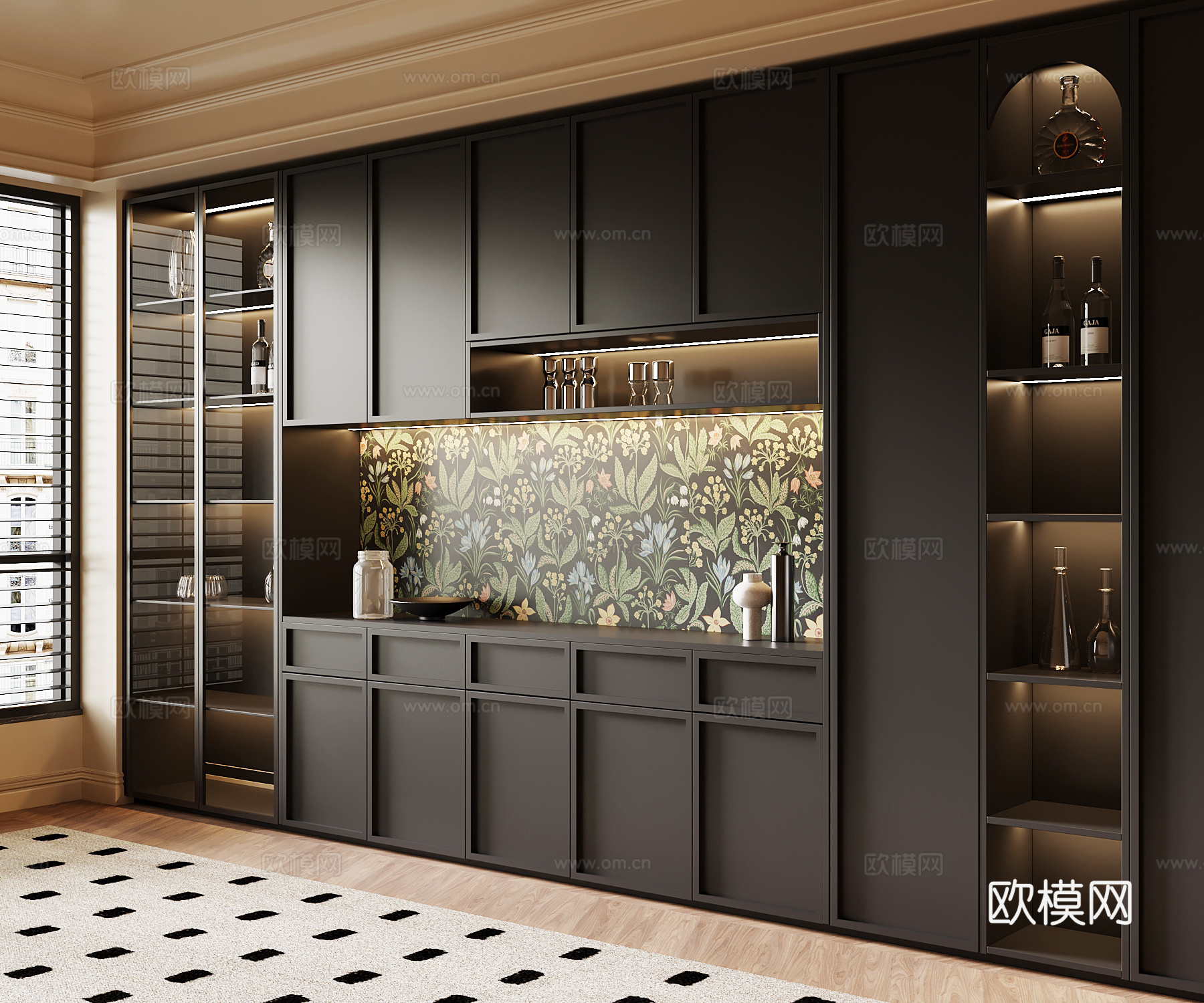 法式复古酒柜 餐边柜su模型