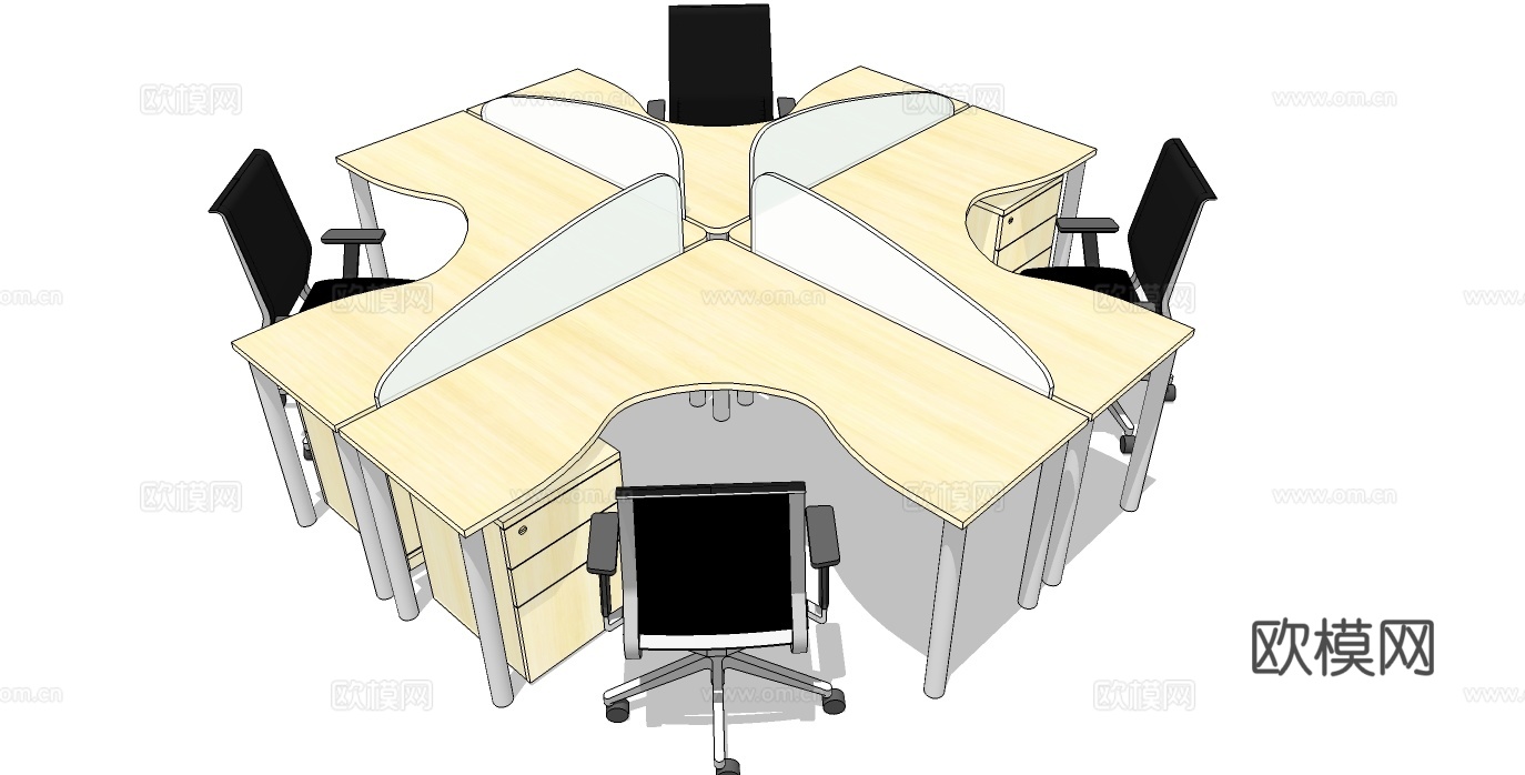 办公工位 文件柜 办公家具 工位 办公室 屏风工位su模型