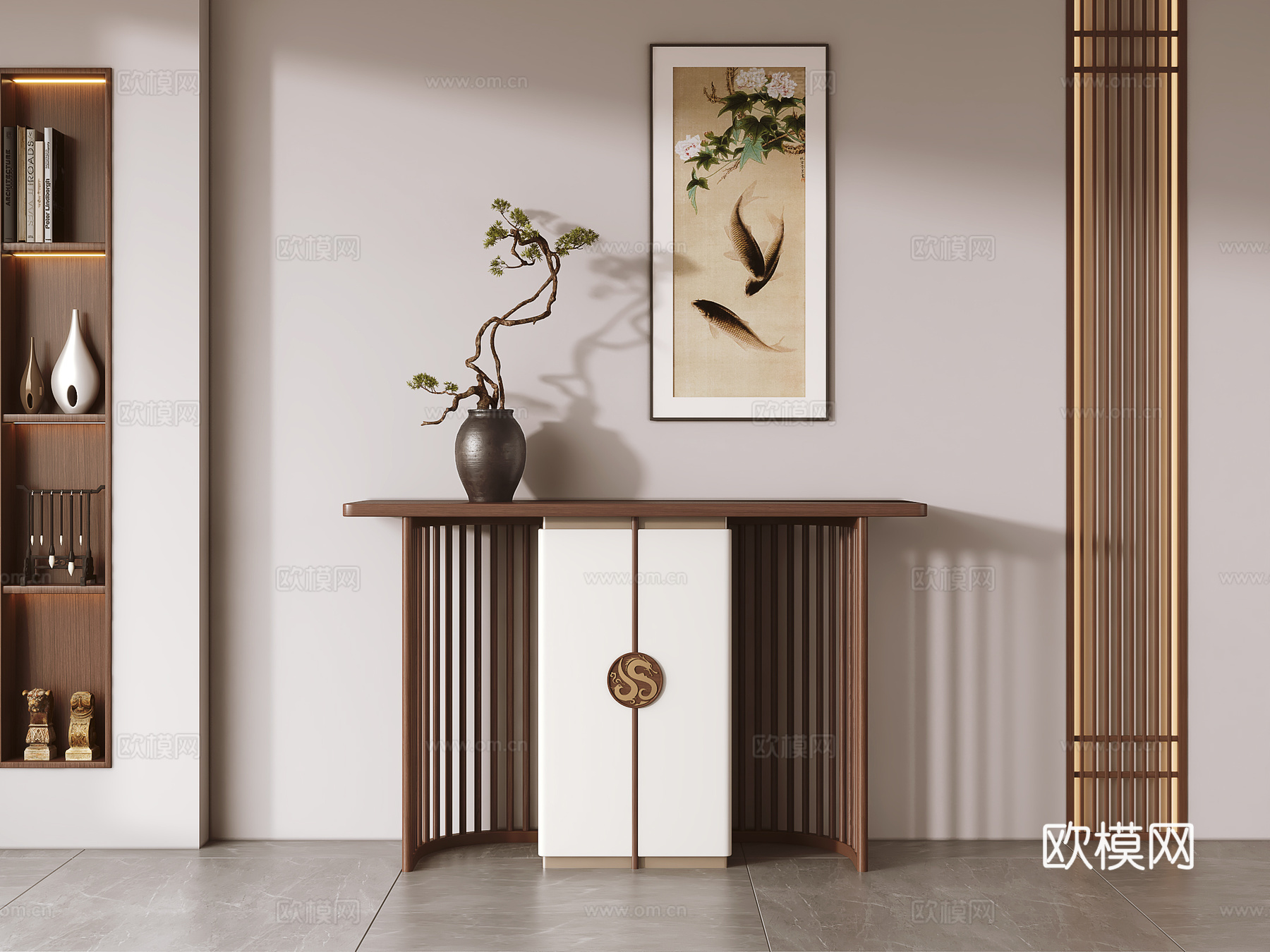 新中式端景台 条案3d模型下载