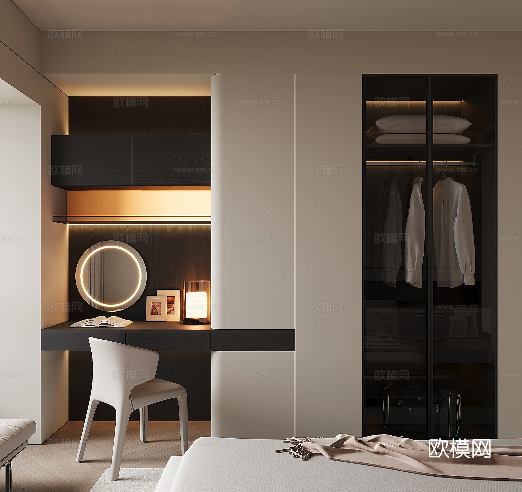 现代书桌一体柜su模型