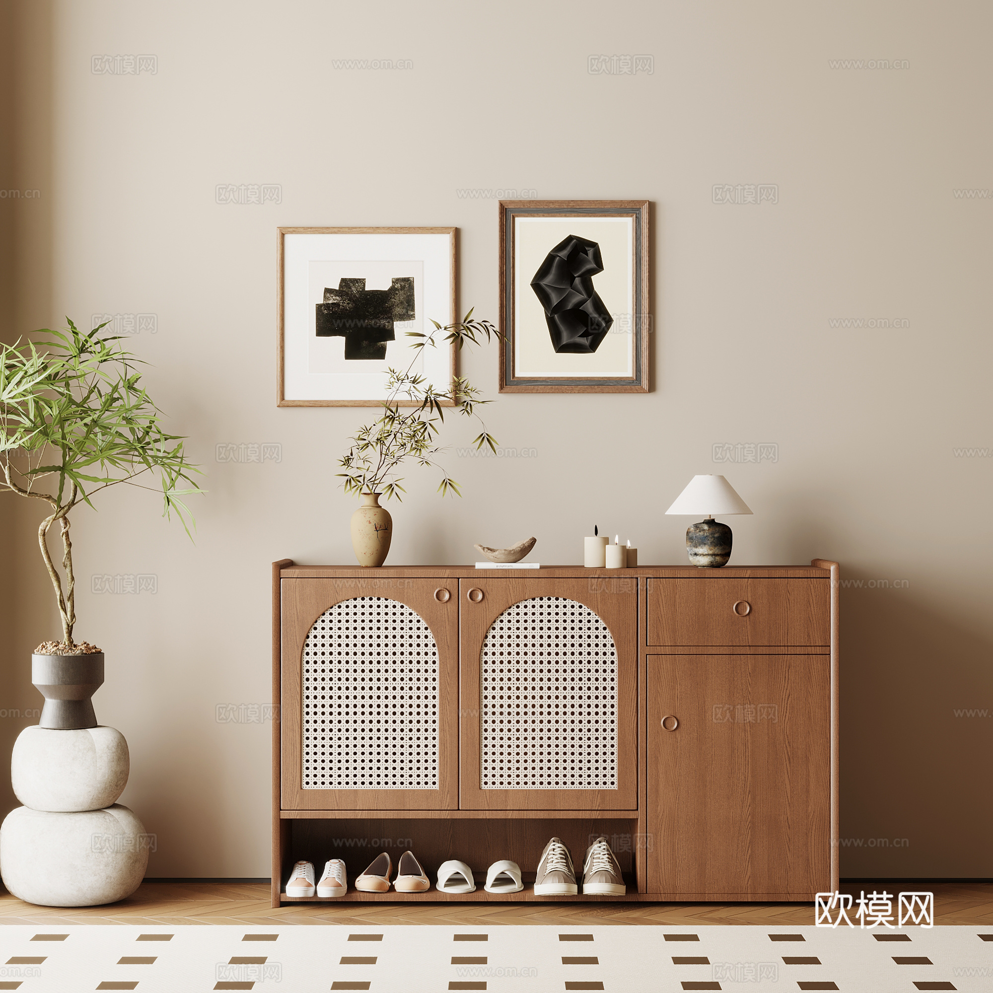 中古风玄关柜 端景柜 鞋柜su模型