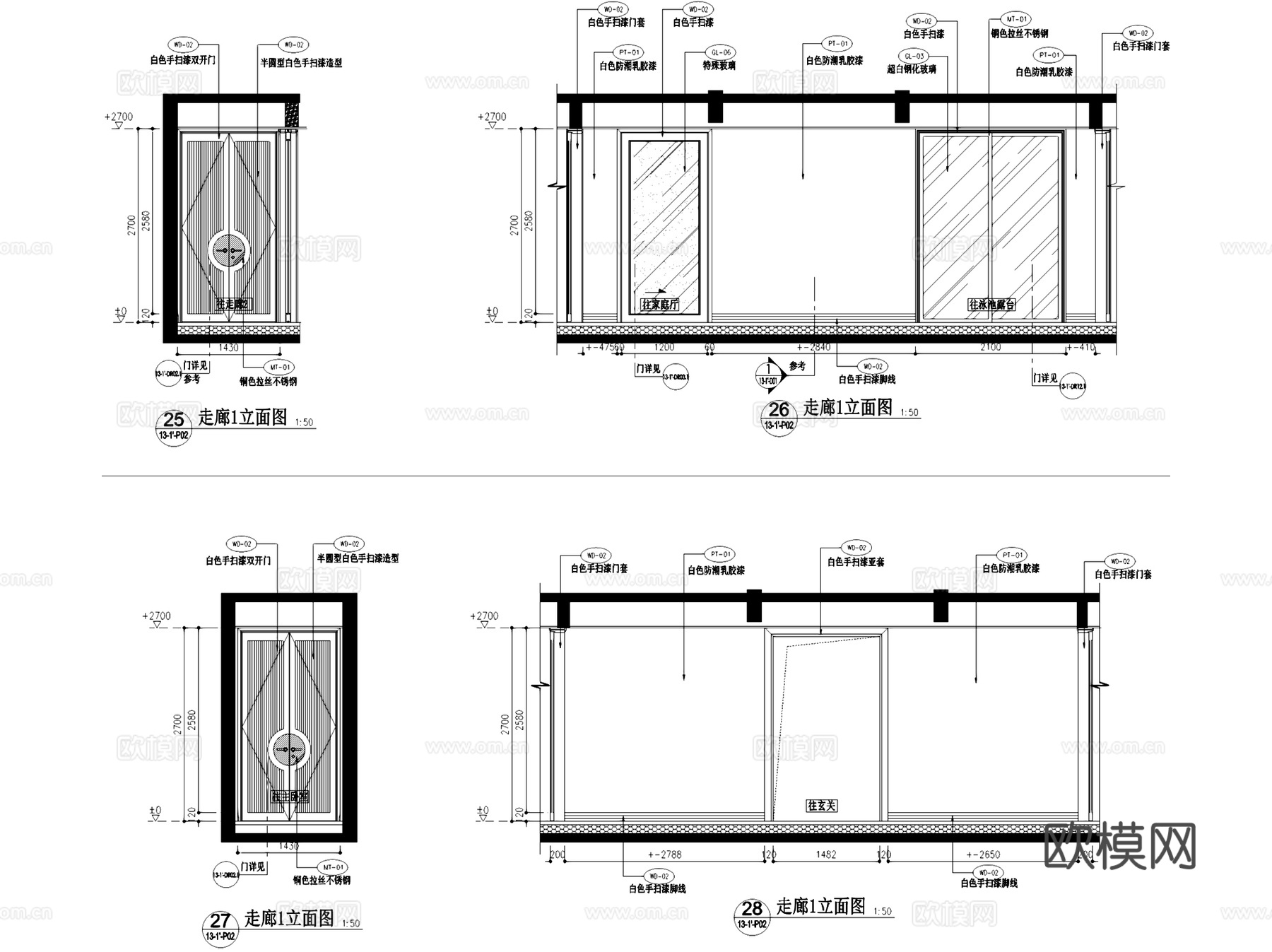 江西洲悦1#楼13-1户型半岛风格样板房室内家装CAD施工图cad施工图