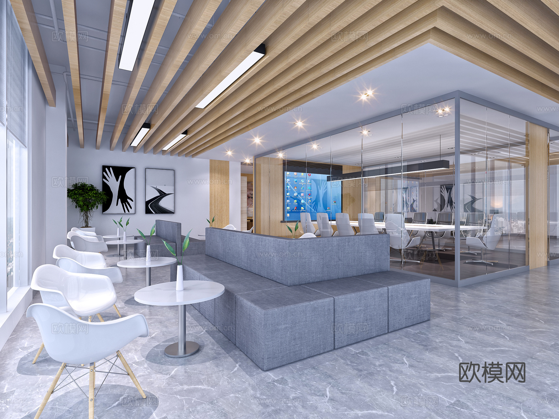 后现代现代办公室 会议室会议桌 会议椅3d模型下载（渲染图3）