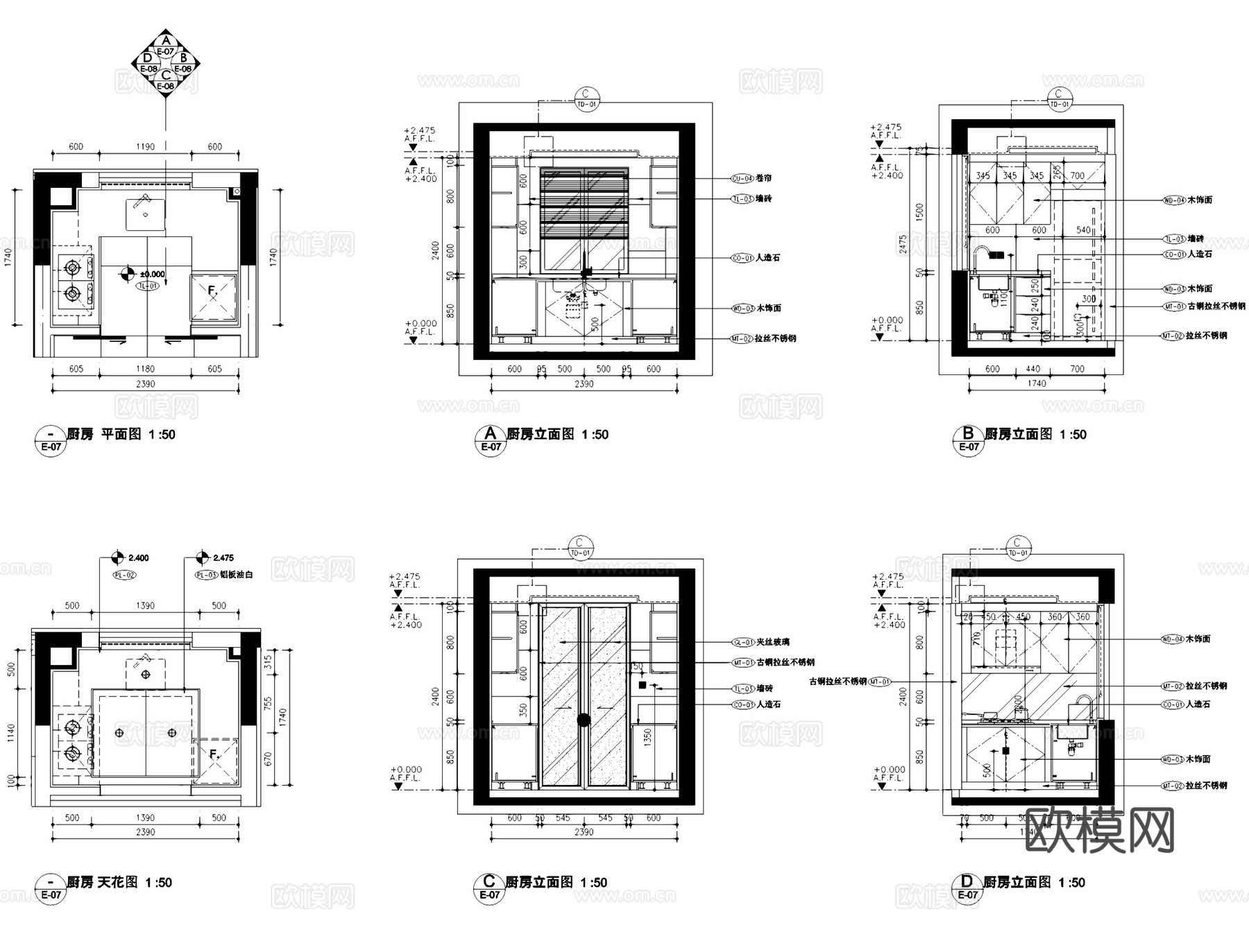 南京江心洲G06地块A、B户型样板间室内家装CAD施工图整套cad施工图
