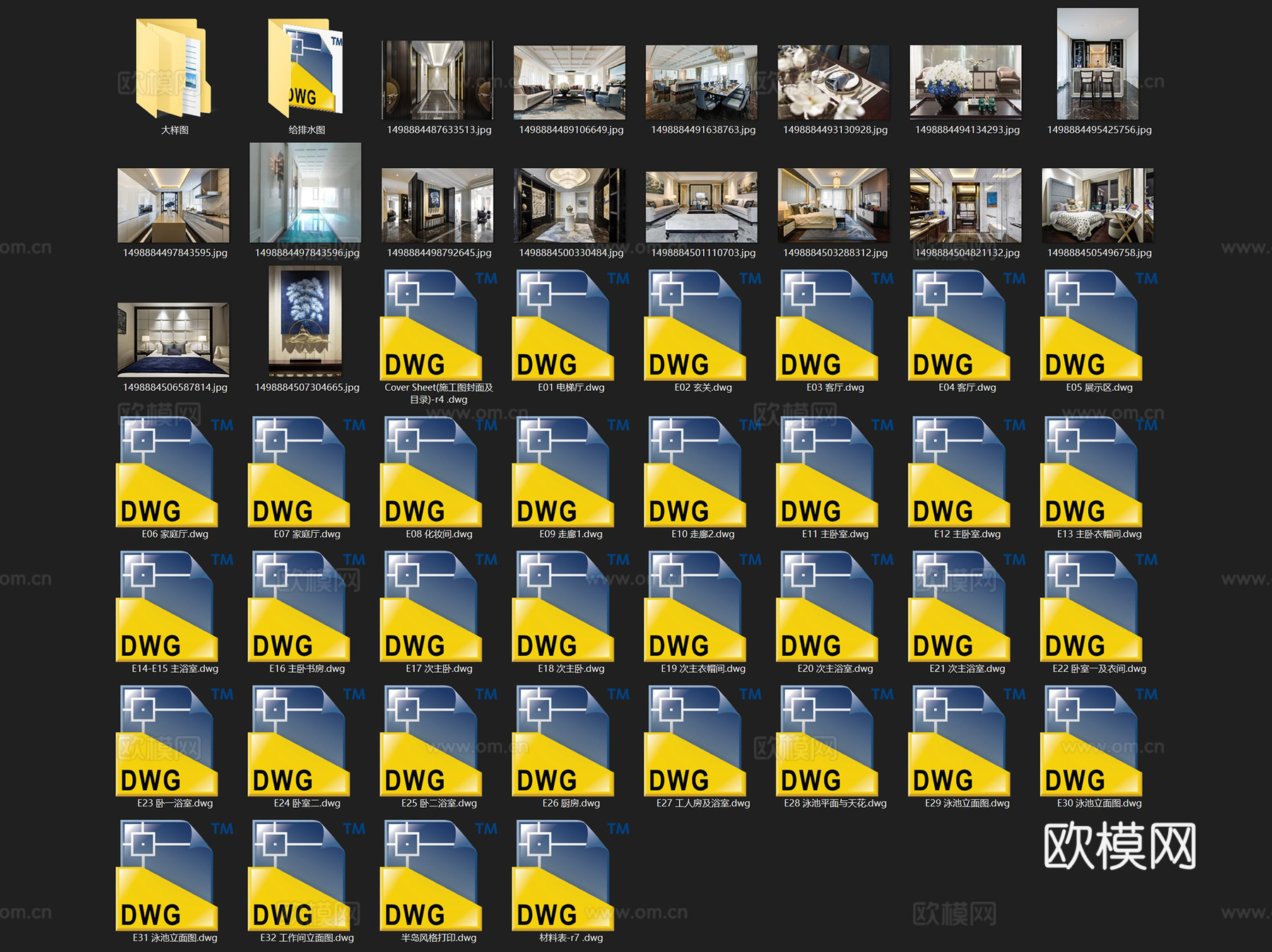 江西洲悦1#楼13-1户型半岛风格样板房室内家装CAD施工图cad施工图