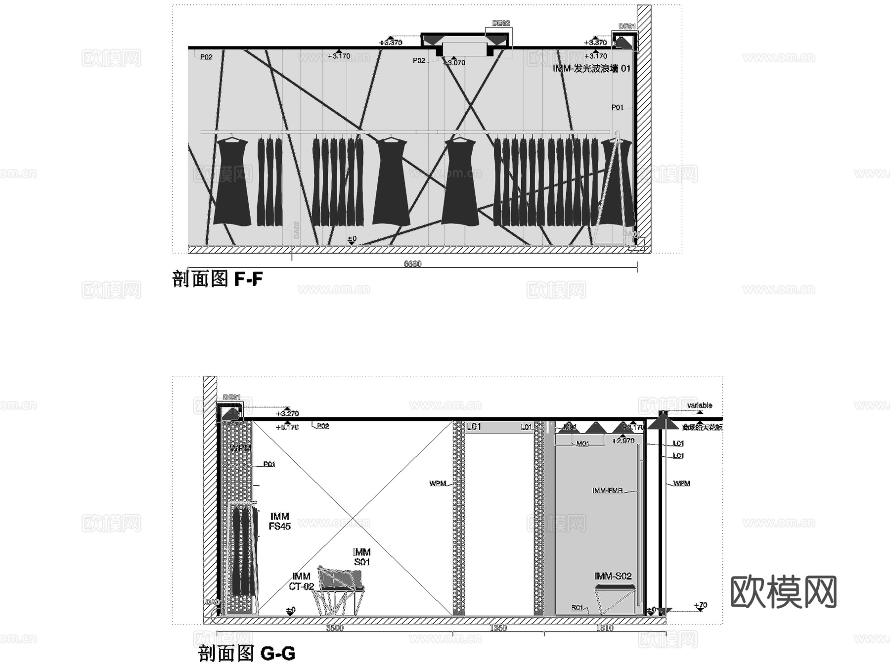 武汉广场IMM尹默服装店室内工装CAD施工图整套cad施工图