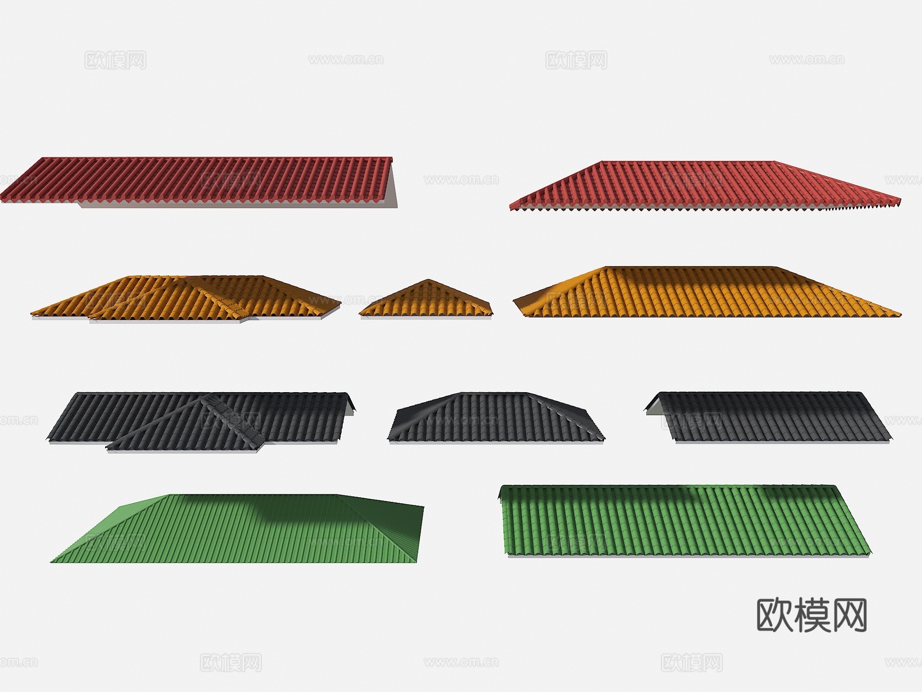 现代屋顶 新中式屋檐 坡屋顶 屋顶混凝土 瓦片筒瓦屋顶su模型