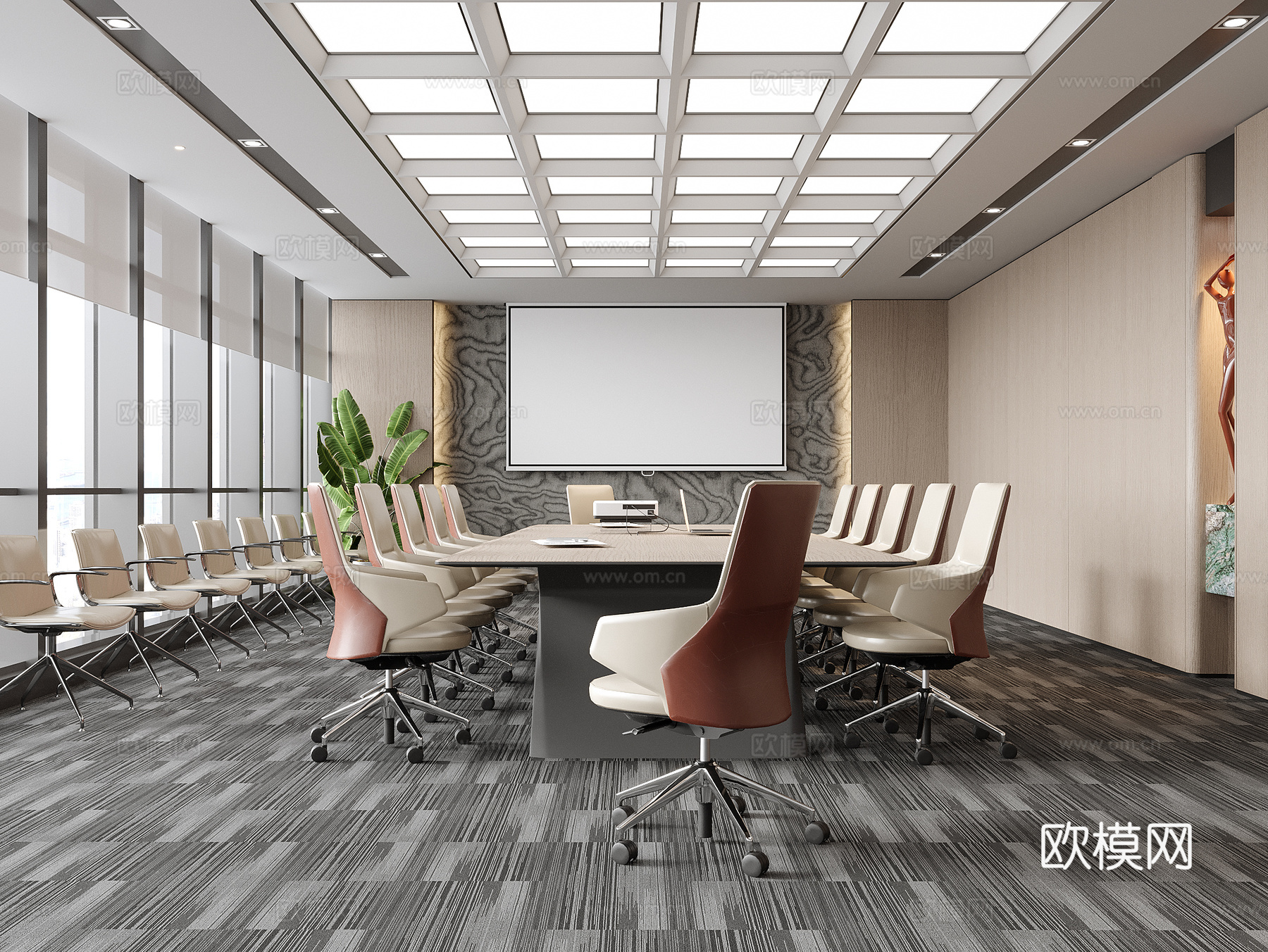 现代会议室 办公椅 会议桌椅su模型