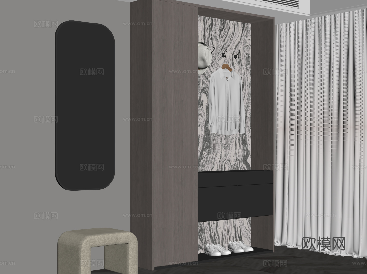 现代意式鞋柜 入户玄关柜su模型