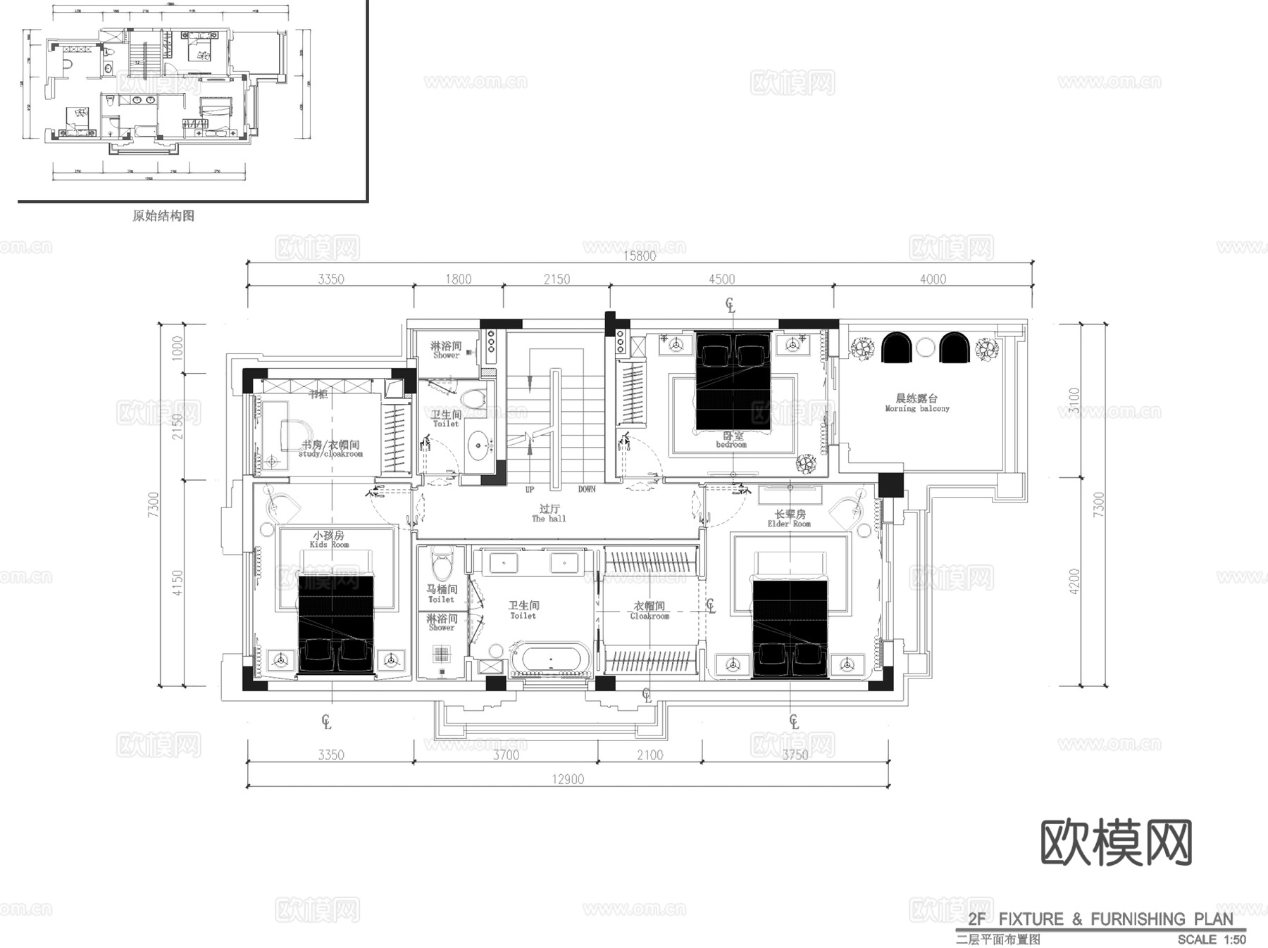 佛山绿岛湖四层别墅250户型室内家装CAD施工图整套cad施工图