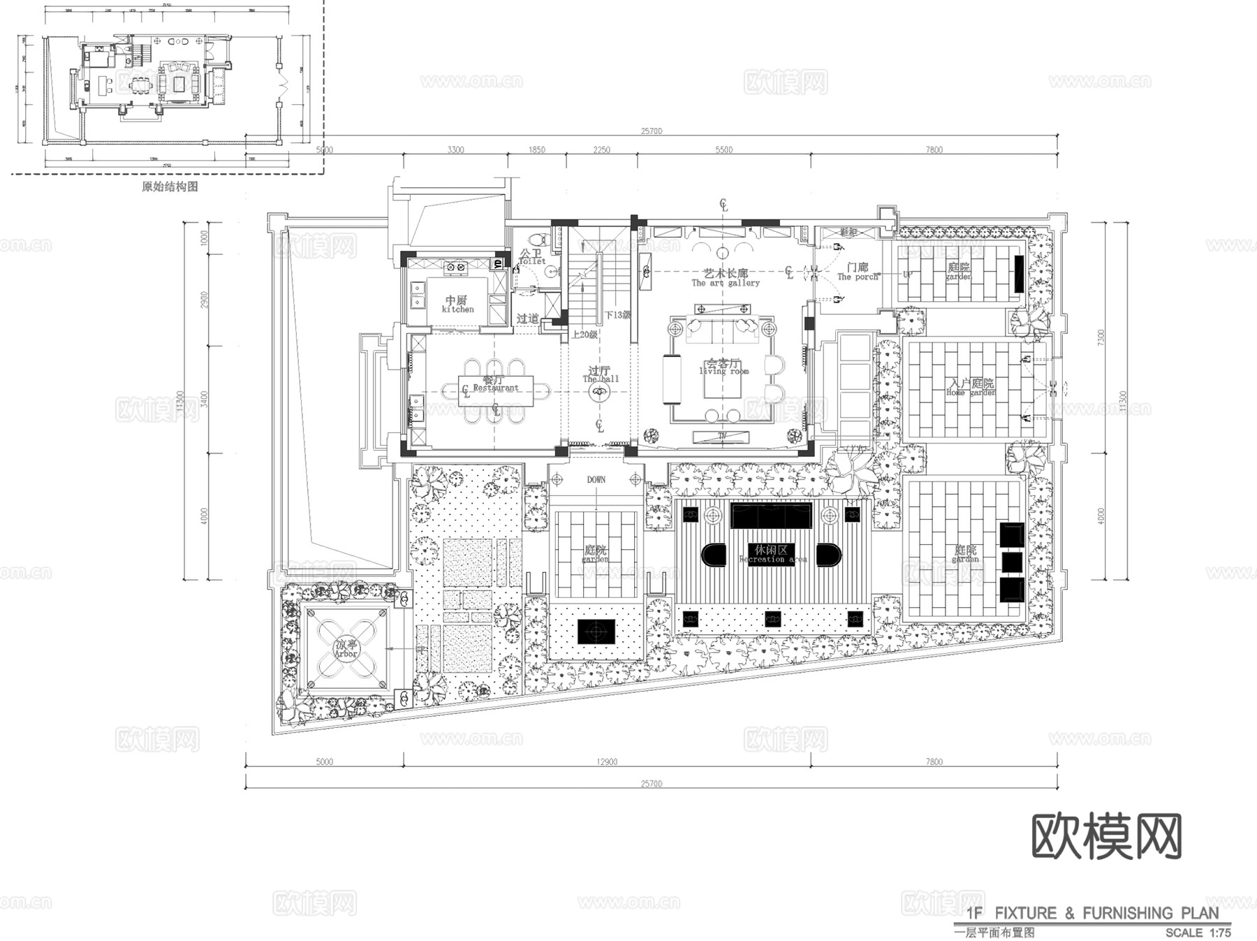 佛山绿岛湖四层别墅250户型室内家装CAD施工图整套cad施工图