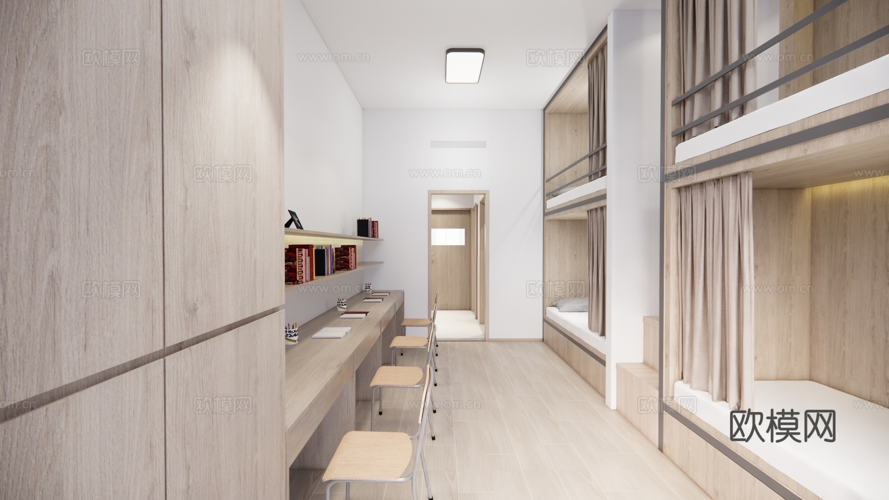 公寓 工装 家装 单人间 卧室 寝室su模型