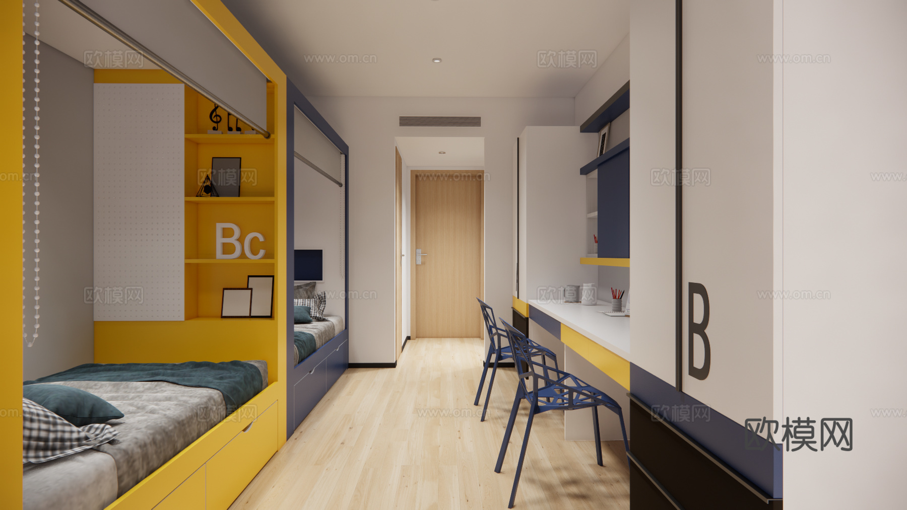 家装 床 双人间 宿舍 上下铺 寝室su模型