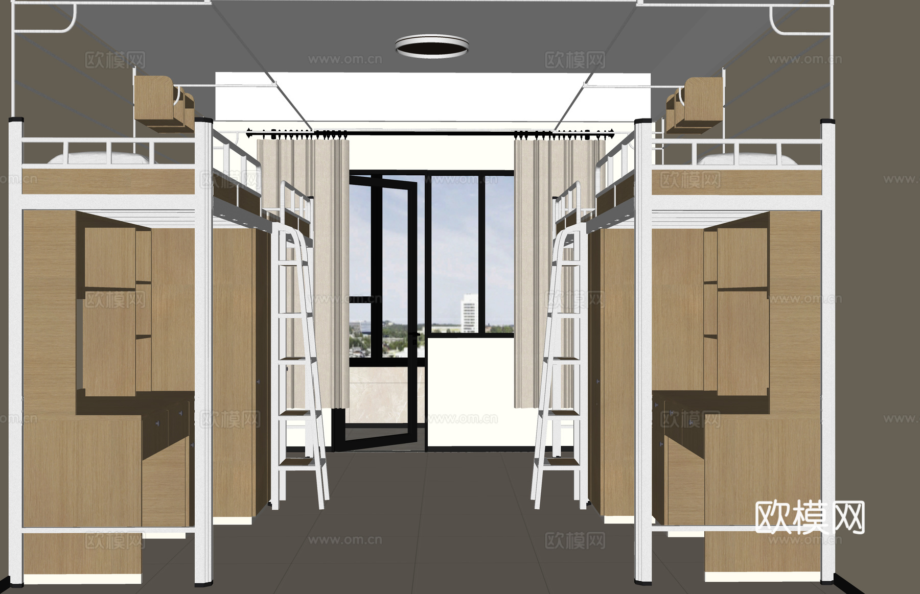 公寓 工装 家装 单人间 卧室 寝室su模型