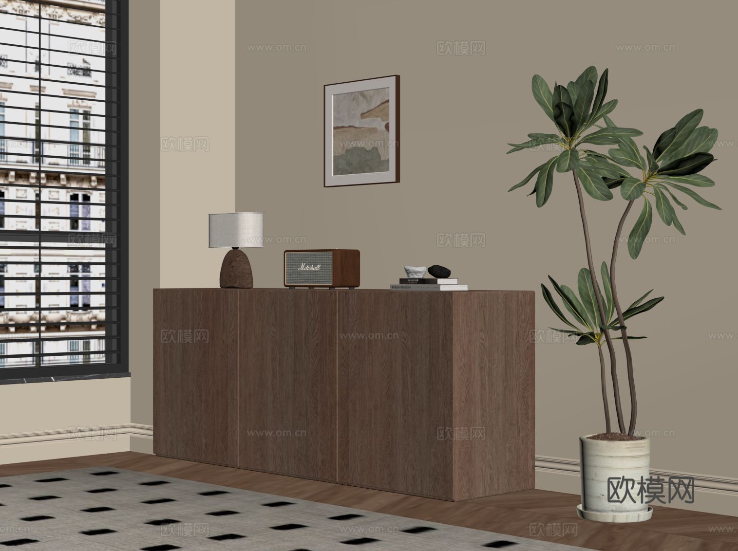 现代中古风玄关柜 边柜su模型