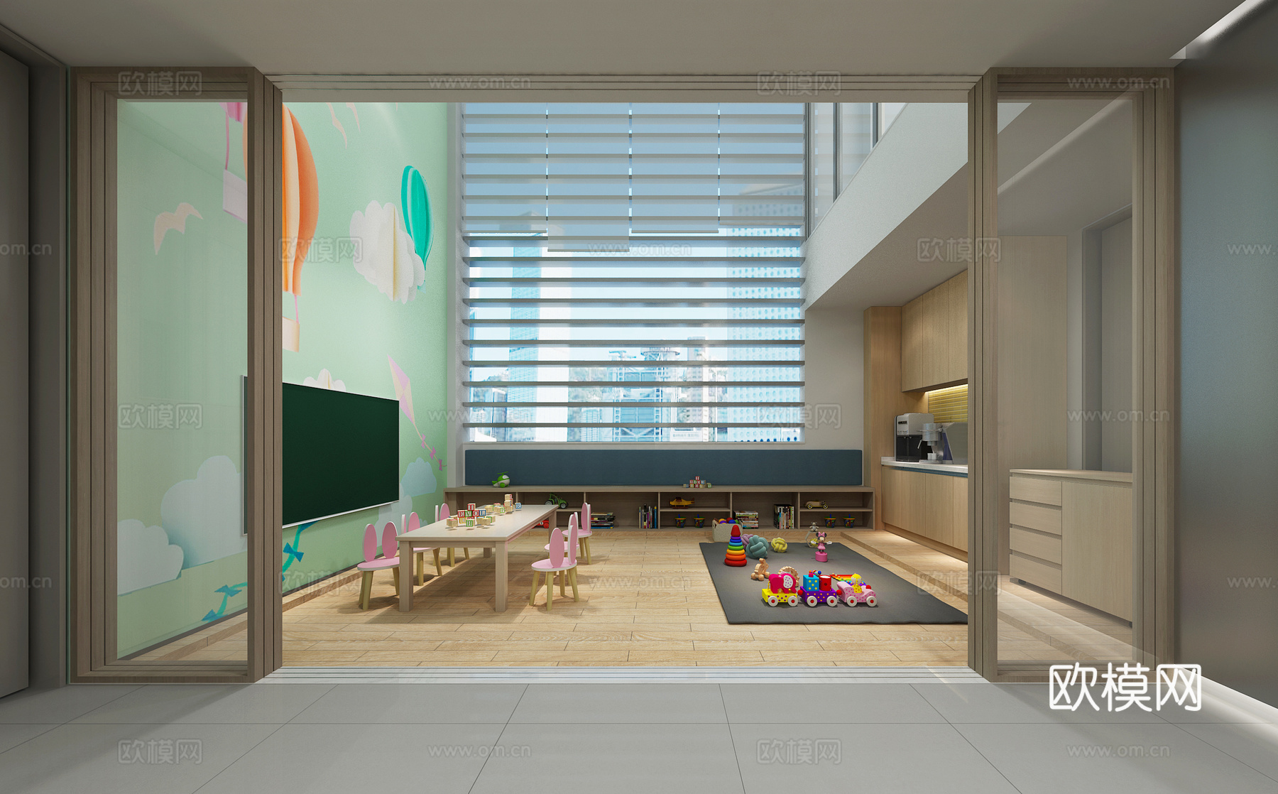 现代医院工装 现代 沙发 牙医 儿童 办公 前台3d模型下载（渲染图4）