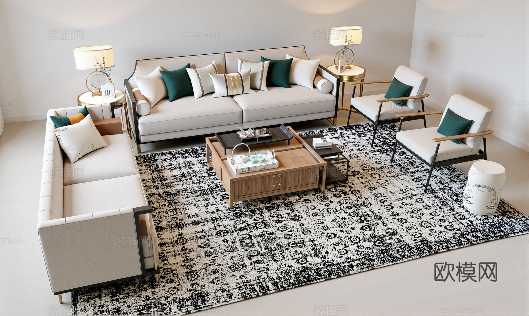 新中式客厅su模型