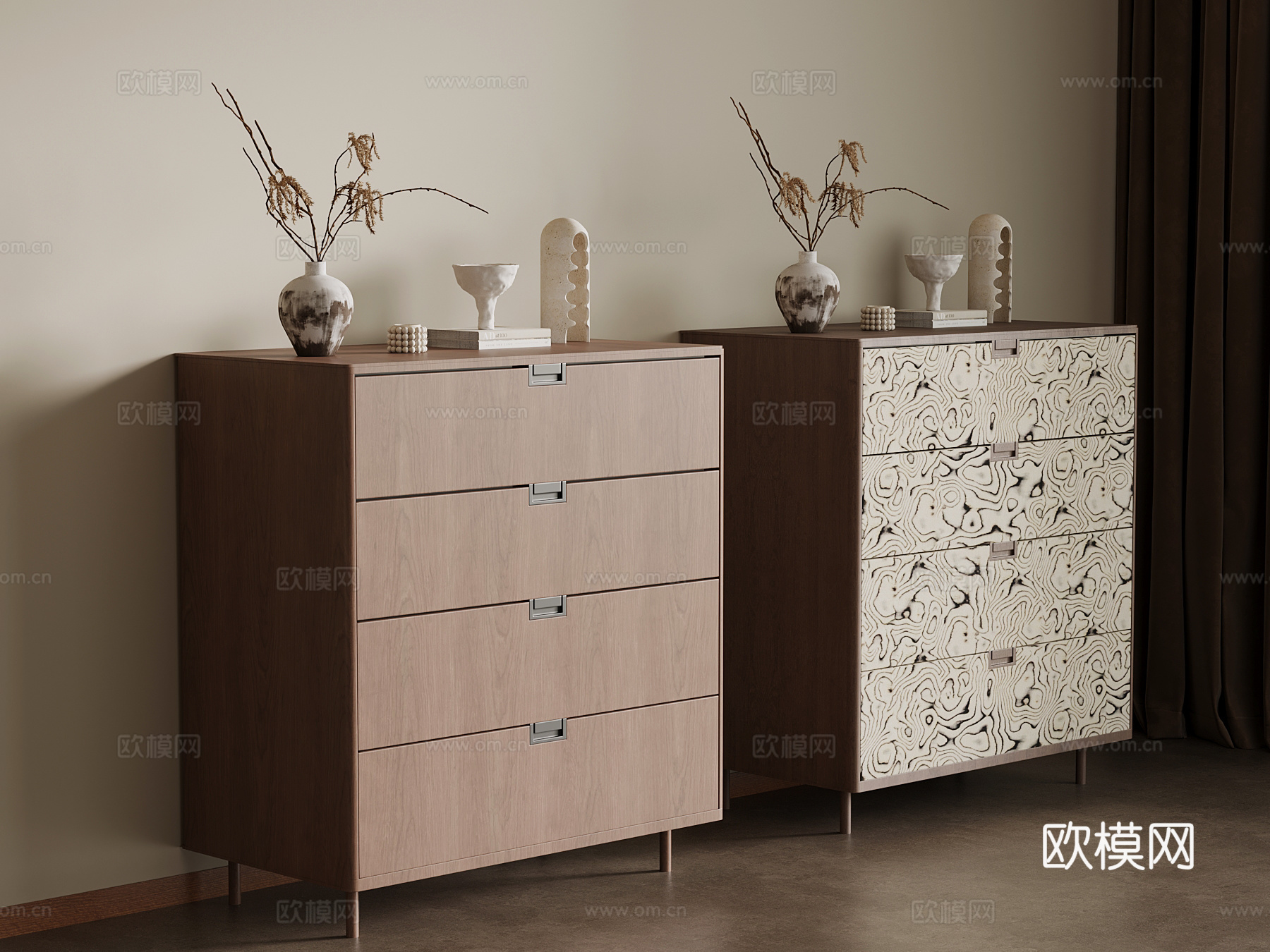 现代中古风斗柜 边柜 储物柜3d模型