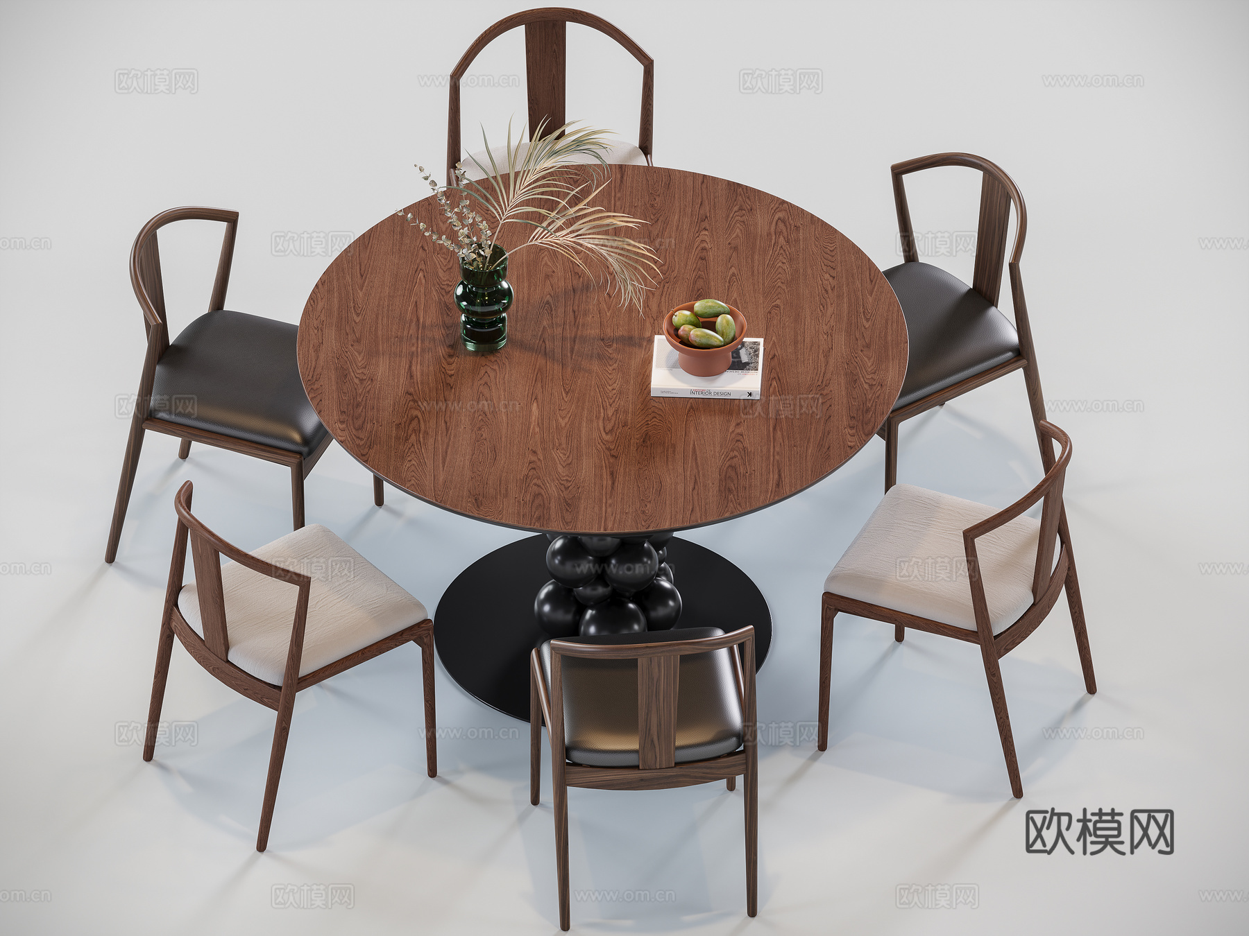 现代中古风圆餐桌su模型