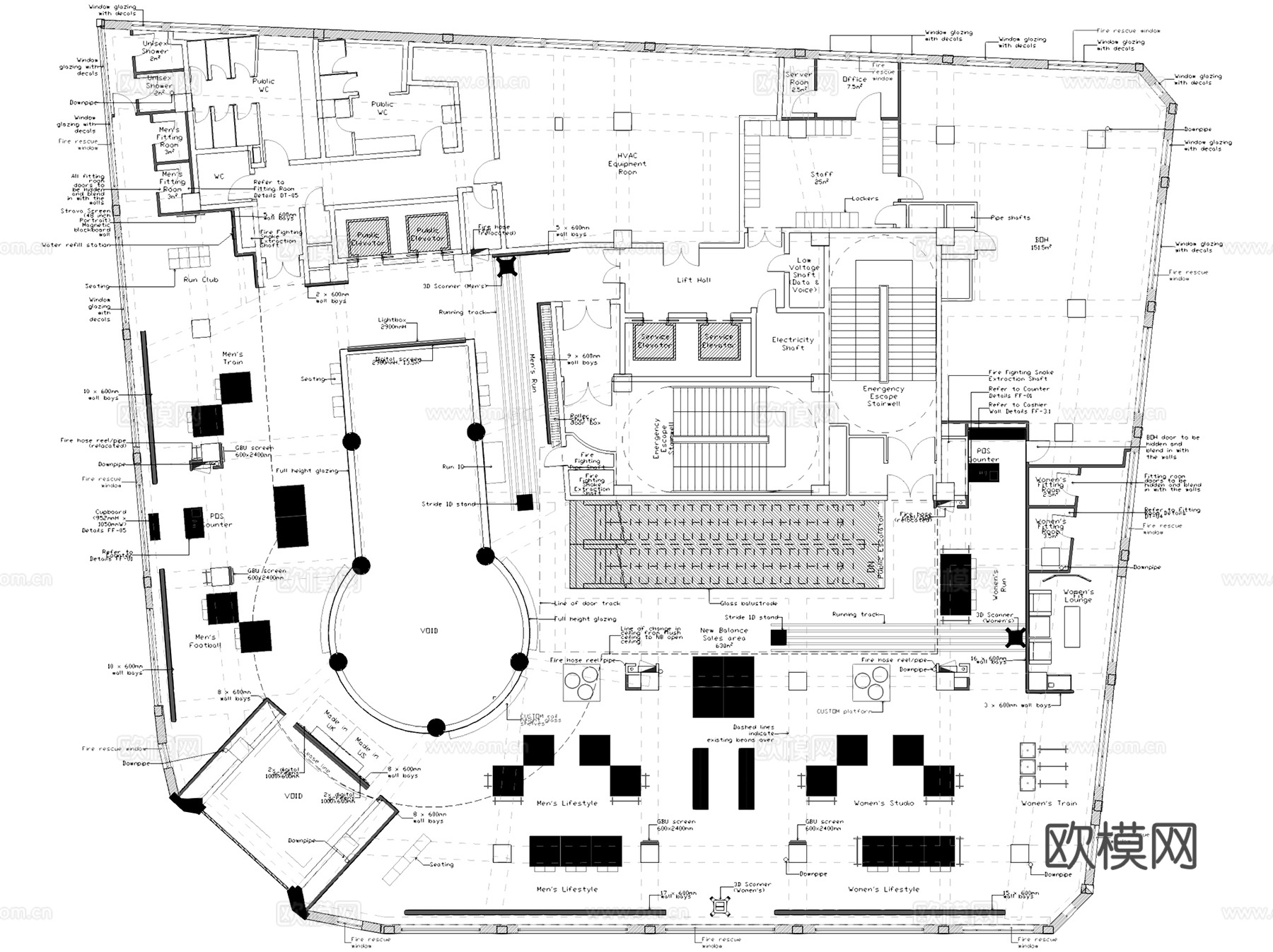 上海新百伦New Balance运动品牌服装店室内工装CADcad施工图