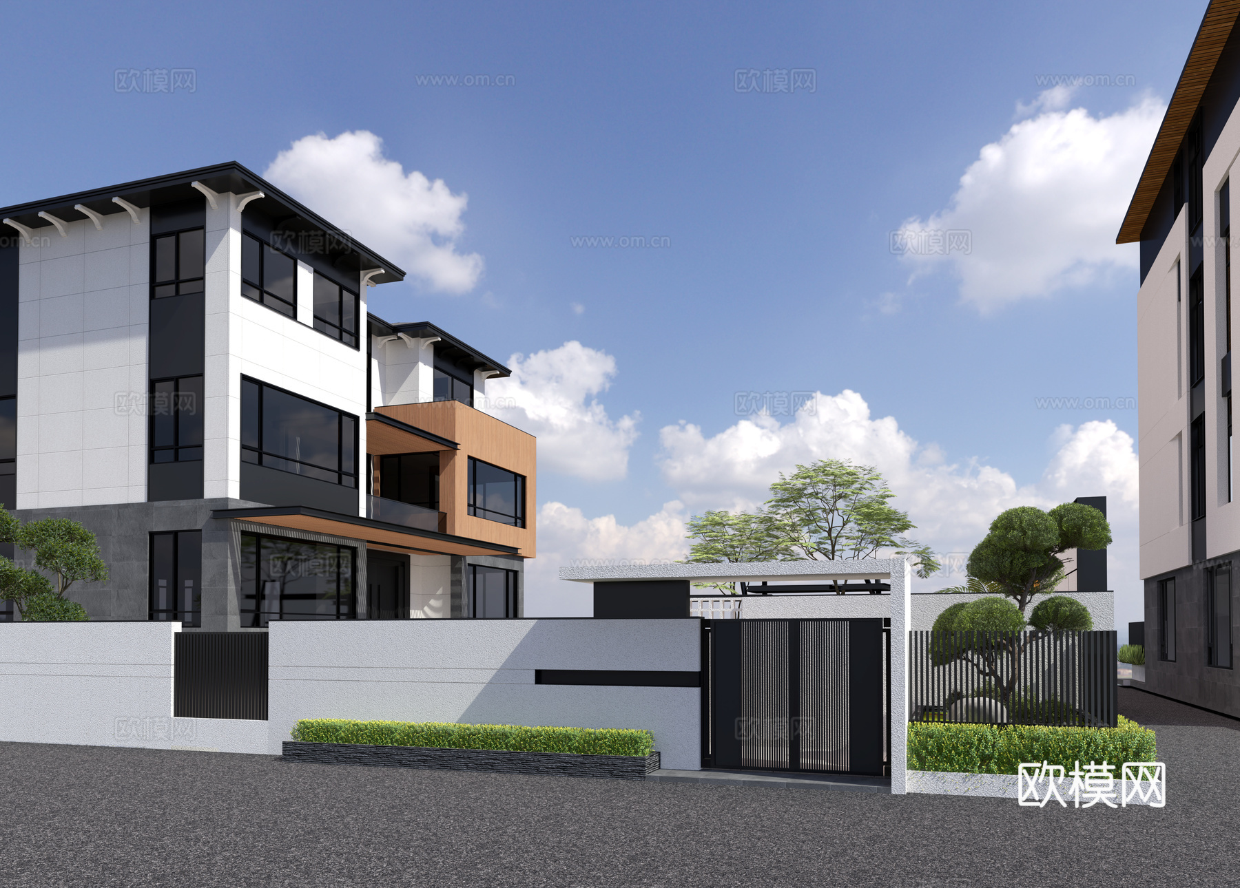 现代别墅院子3d模型下载（渲染图2）