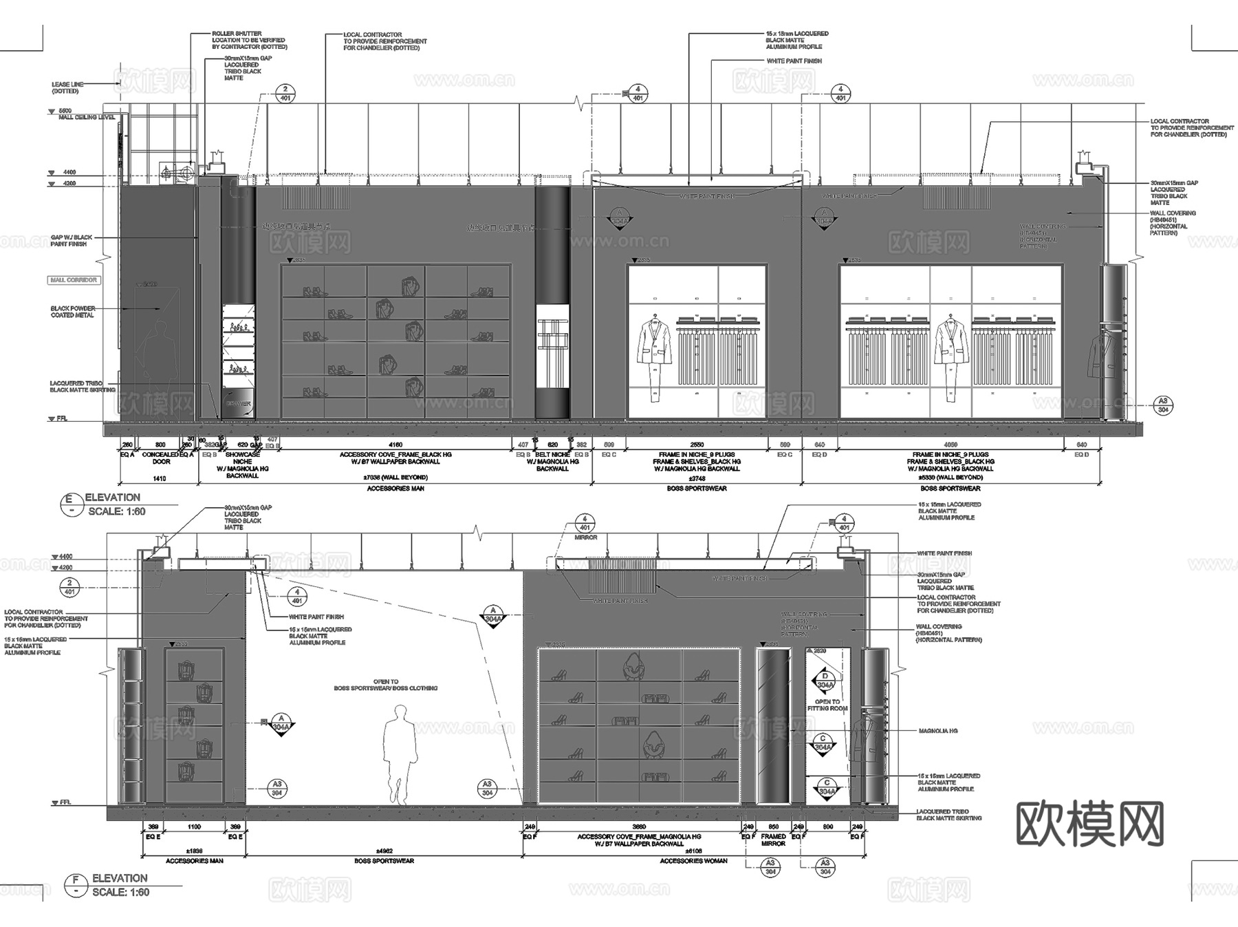 郑州HUGO BOSS奢侈品牌服饰店室内工装CAD施工图整套cad施工图