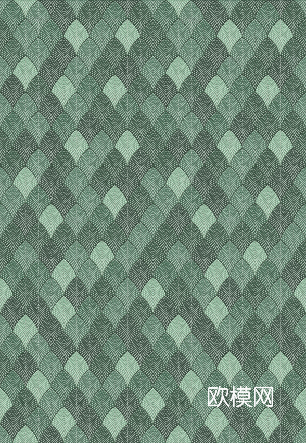 复古无缝鱼鳞纹绿色扇形砖贴图