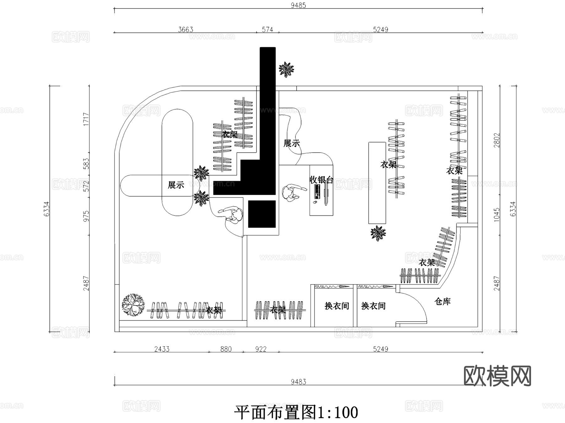 现代59㎡幸会服装店室内工装CAD施工图cad施工图