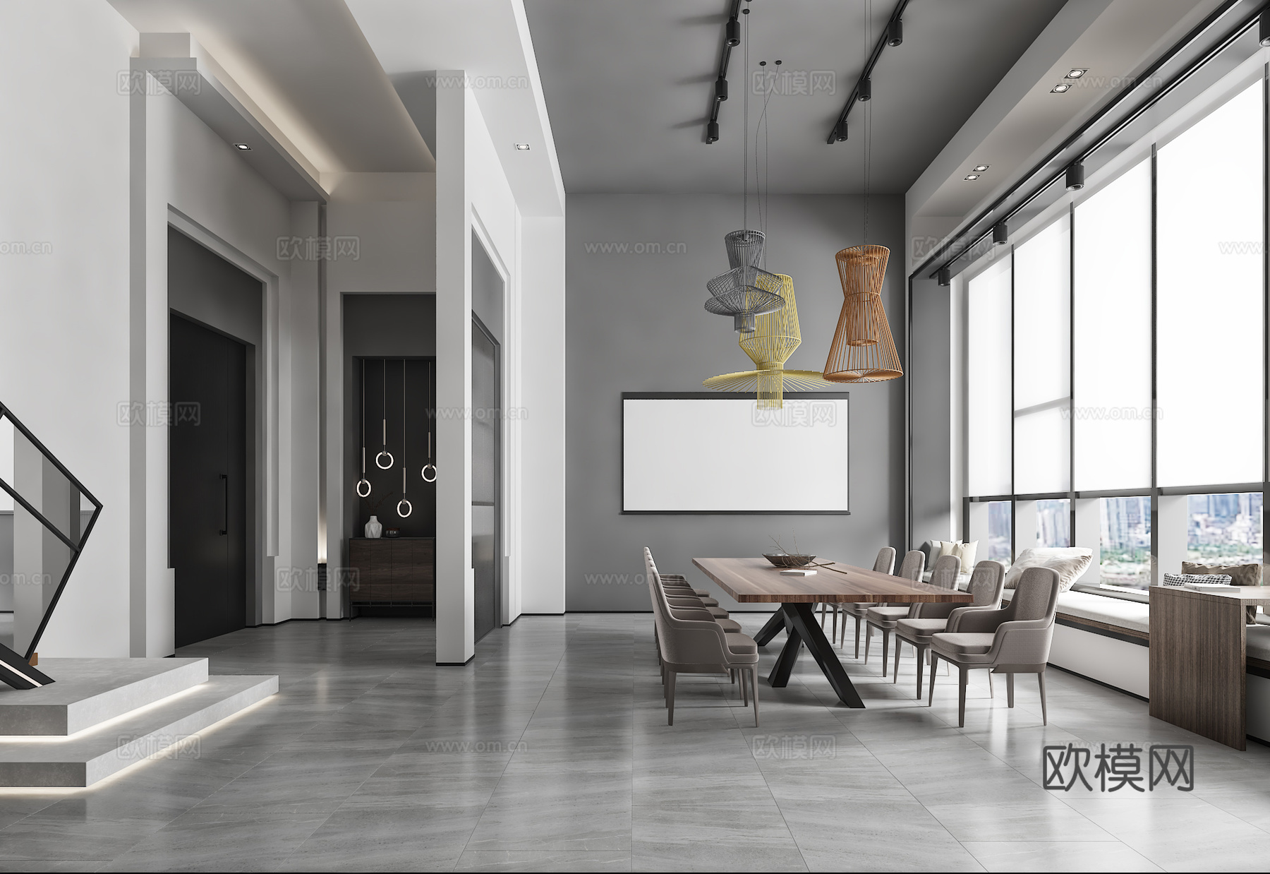 现代极简办公室休息区卫生间3d模型下载（渲染图1）