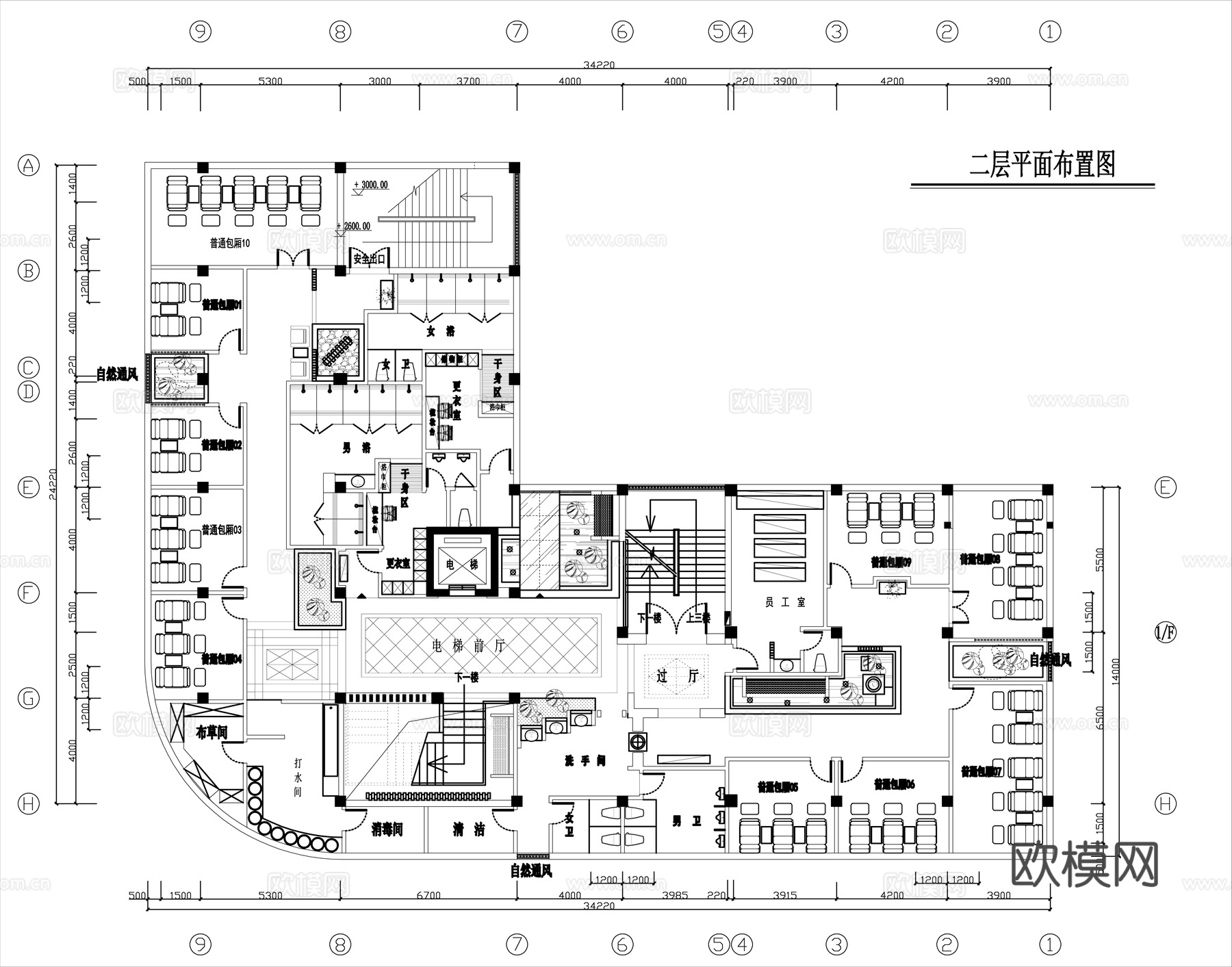 最新完整版足浴店施工图合集cad施工图