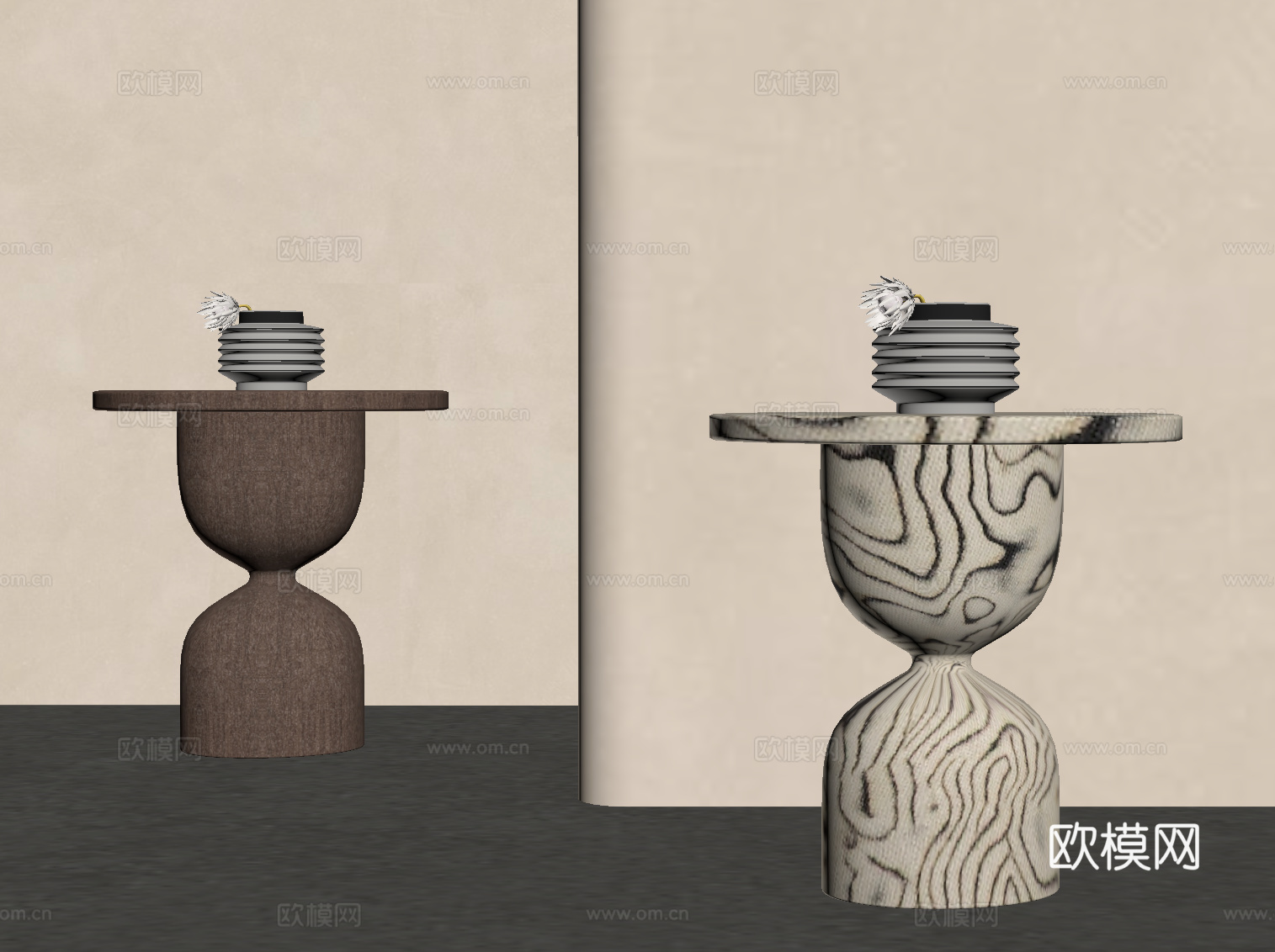 现代中古风边几 圆几su模型