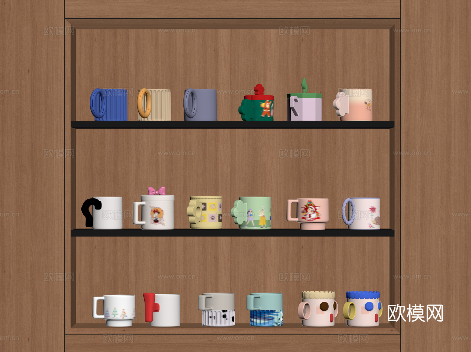 现代杯子 马克杯 卡通杯su模型下载（渲染图2）