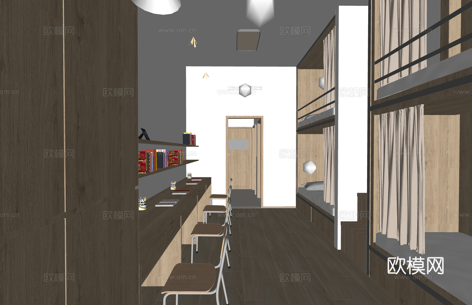 公寓 工装 家装 单人间 卧室 寝室su模型