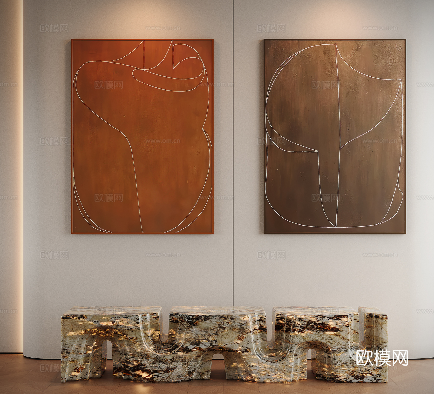 现代中古风装饰画su模型