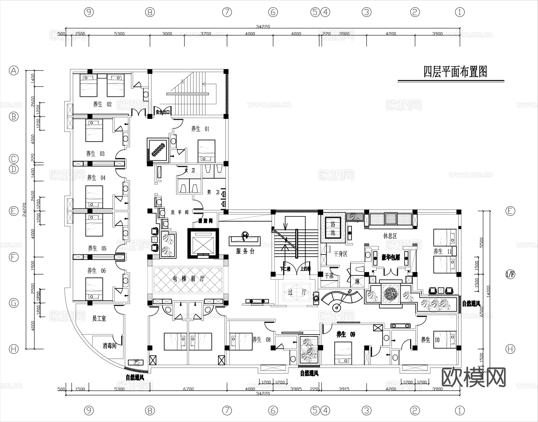 最新完整版足浴店施工图合集cad施工图