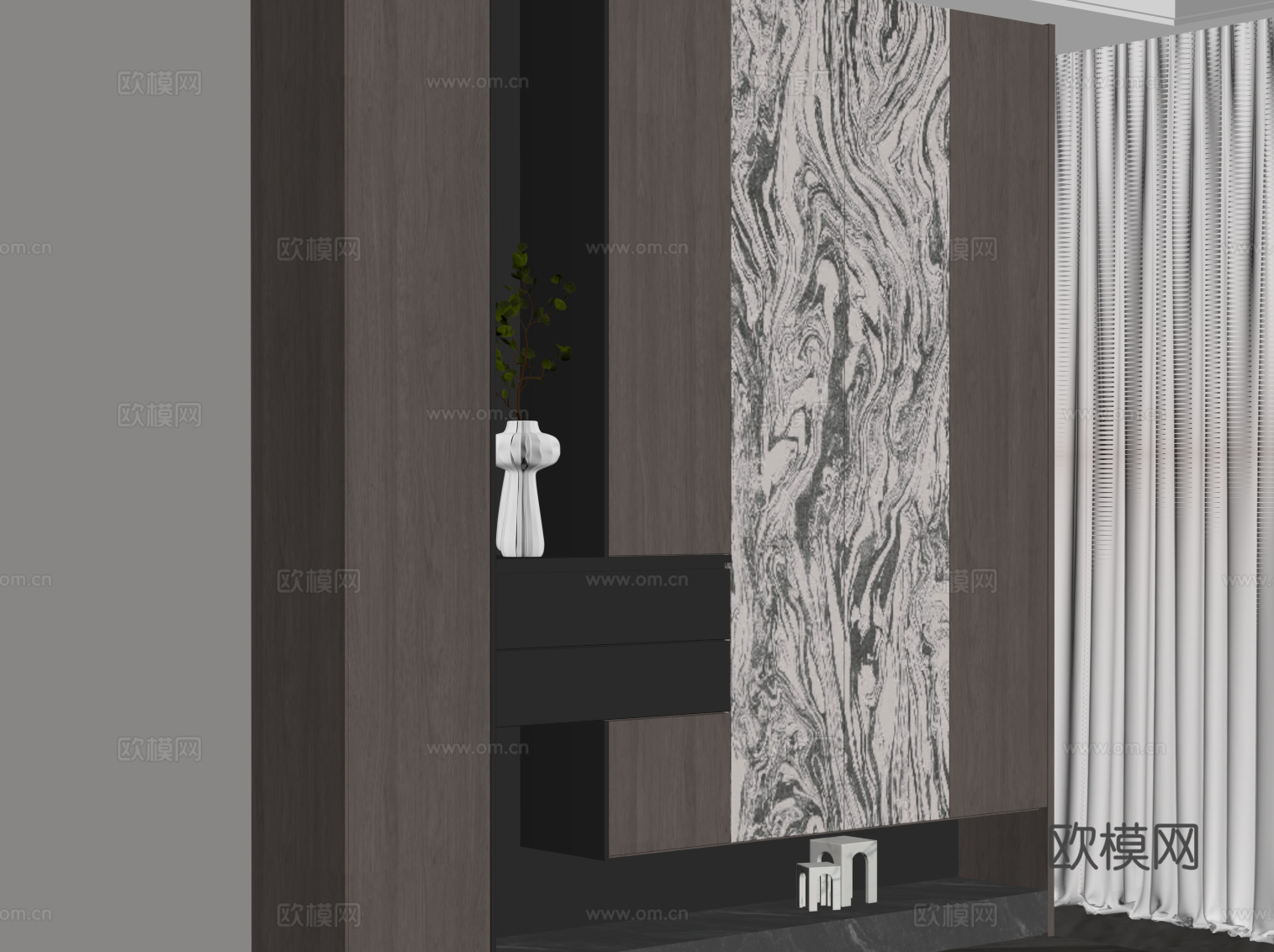 现代意式玄关柜 入户鞋柜su模型