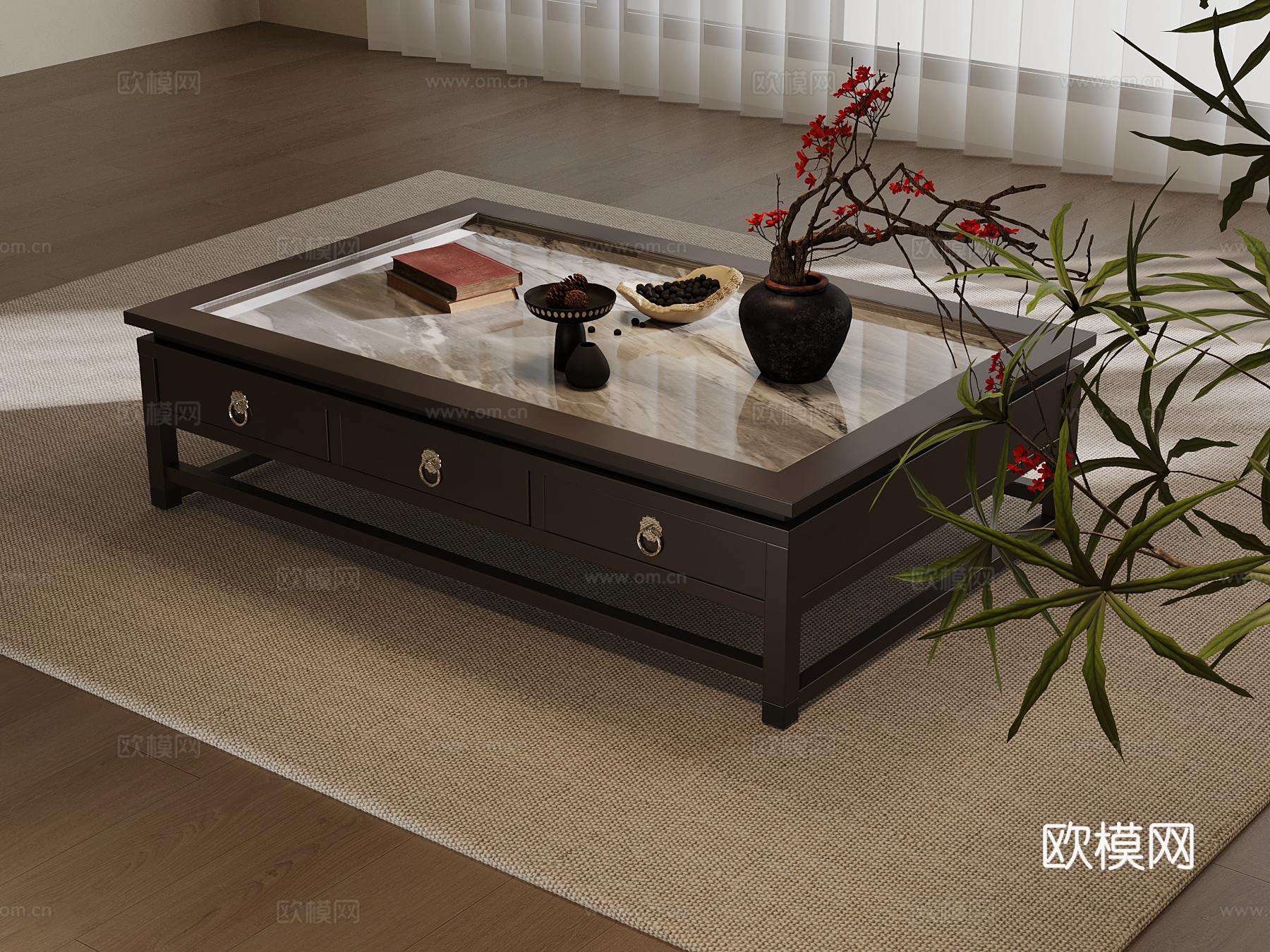 新中式茶几 方形茶几su模型