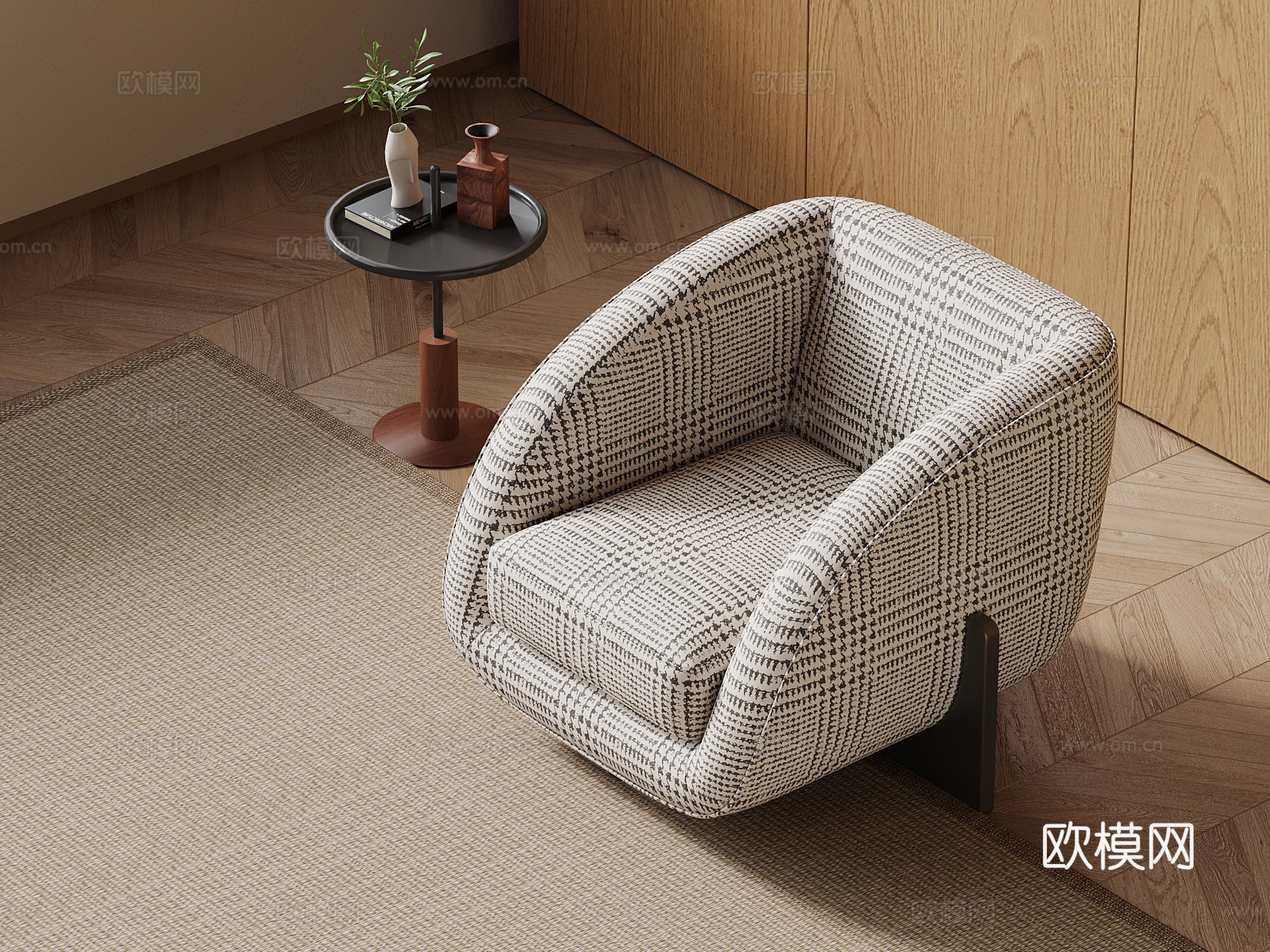 现代中古风沙发 单人休闲沙发su模型