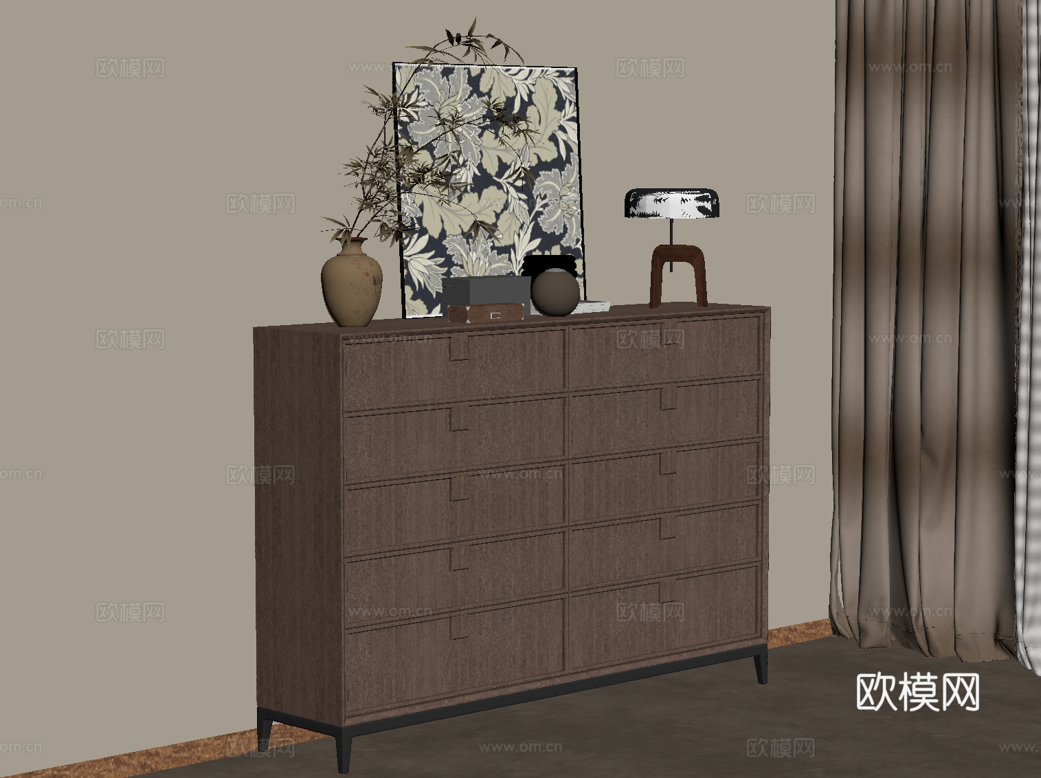 现代中古风斗柜 储物柜 边柜su模型