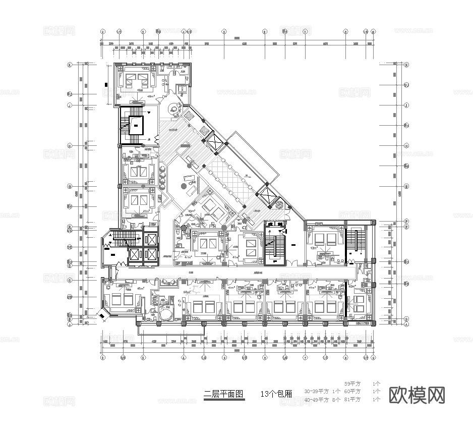 最新完整版KTV会所平面施工图合集cad施工图