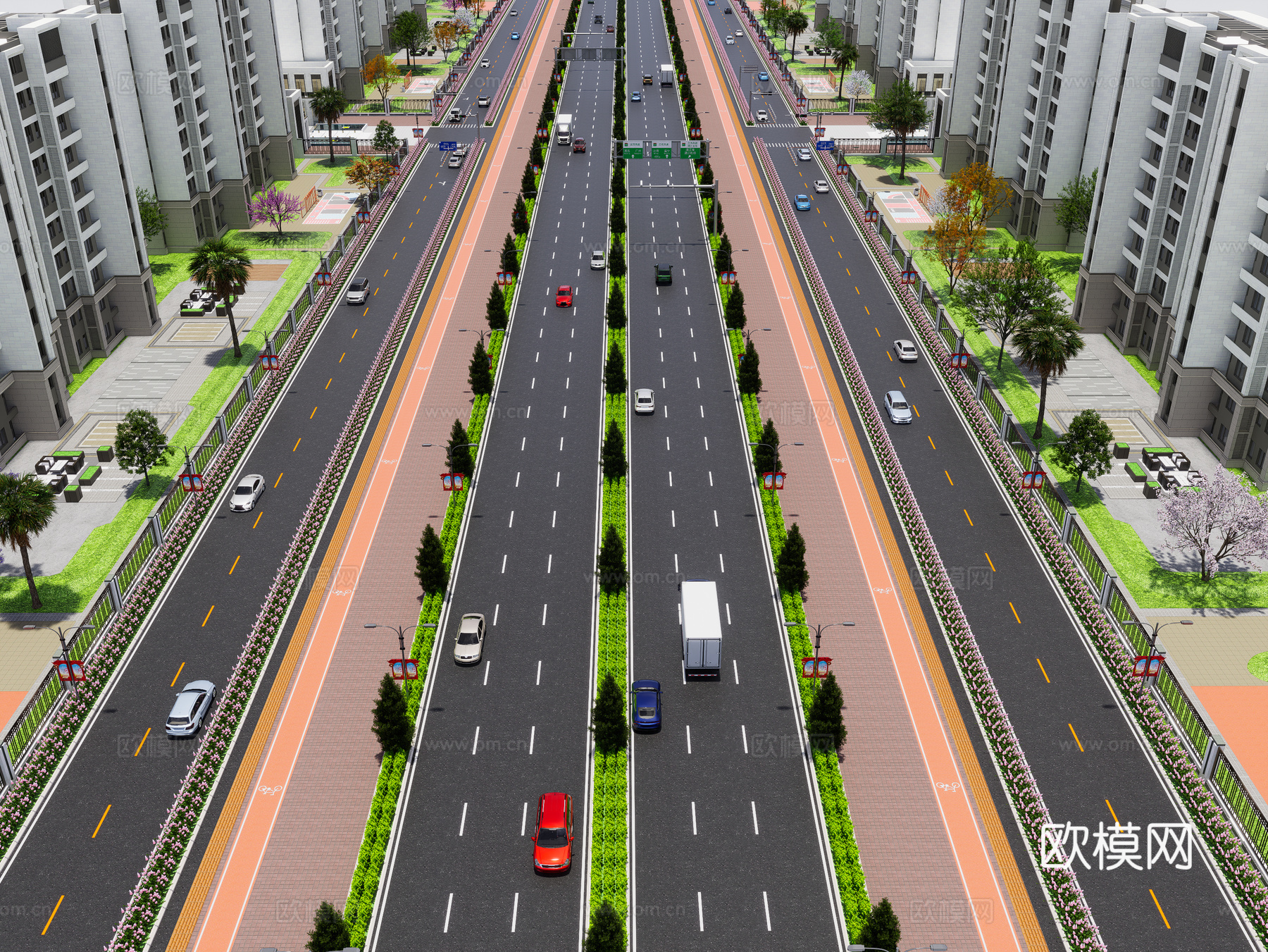 现代市政道路 地面交通道路标识 城市公路景观 现代街道景观su模型