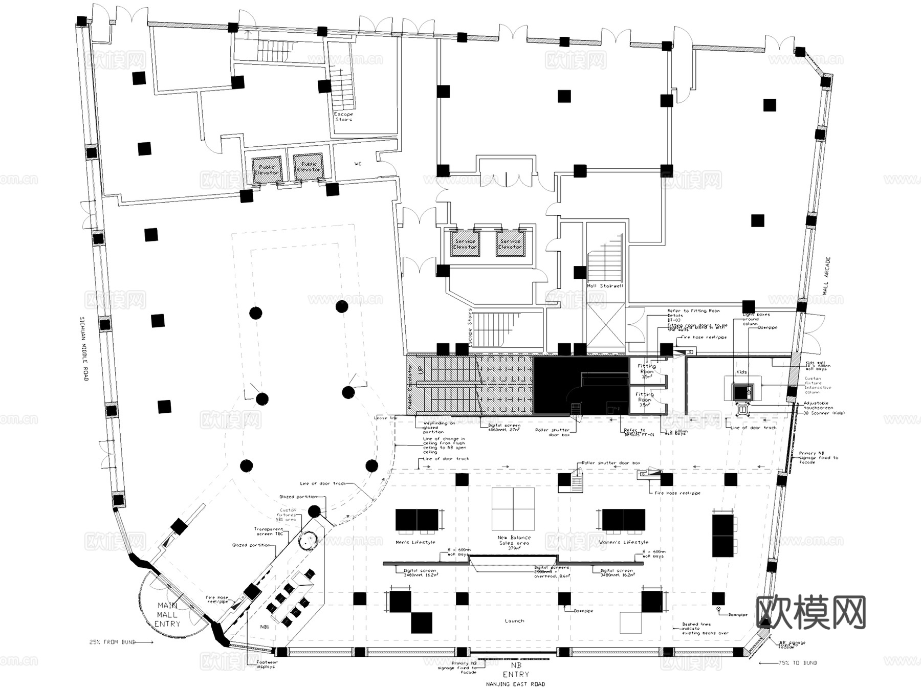 上海新百伦New Balance运动品牌服装店室内工装CADcad施工图
