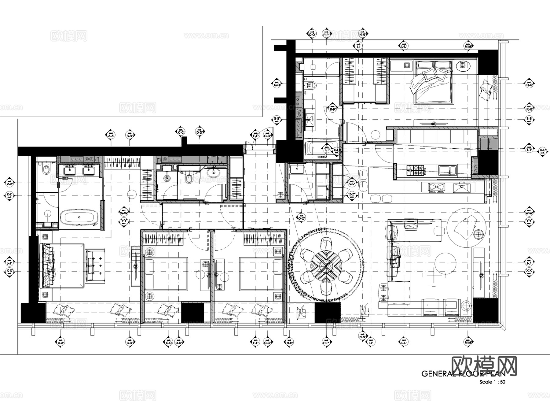 北京通州万科滨江豪宅样板房室内家装CAD施工图整套+文本cad施工图
