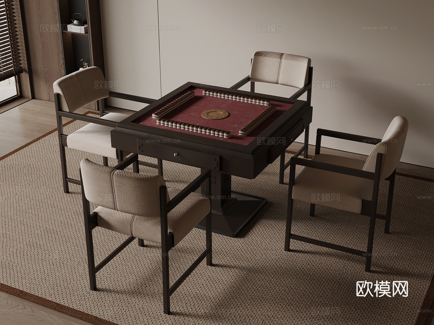 新中式麻将桌 娱乐桌su模型