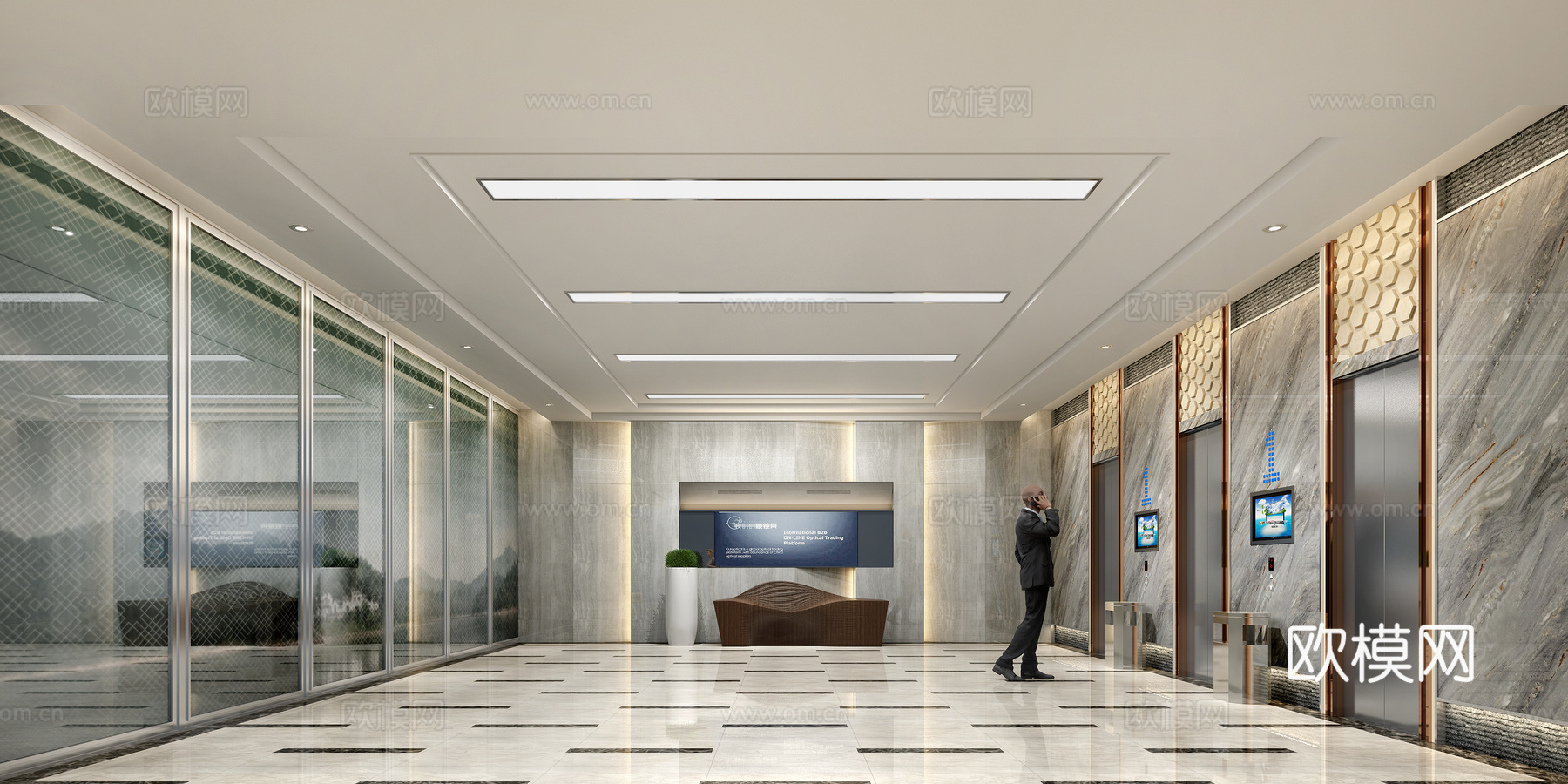 现代电梯间人磨砂玻璃3d模型