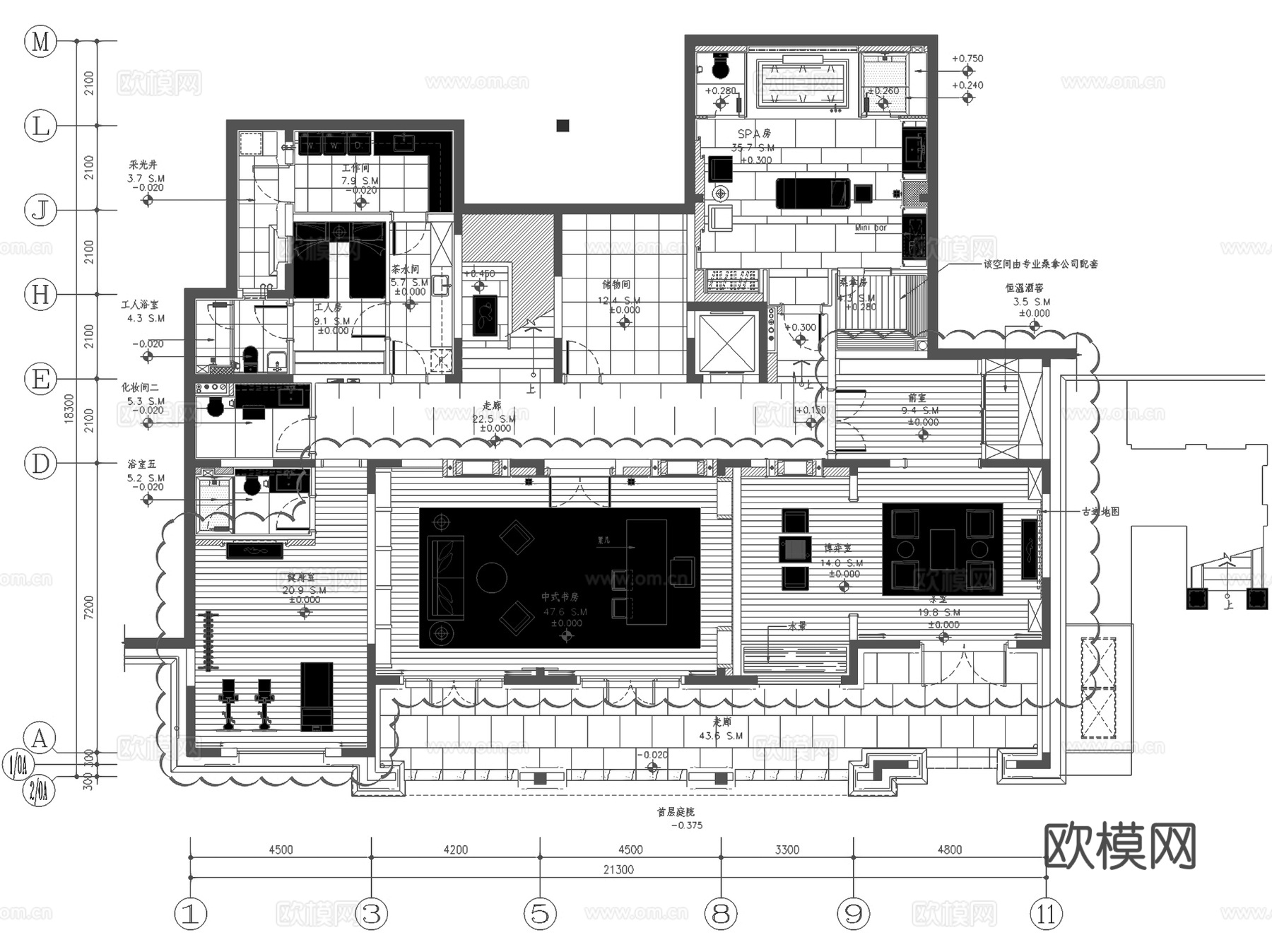 昆明古滇样板房湖景林苑B区500A户型二层别墅室内家装CADcad施工图